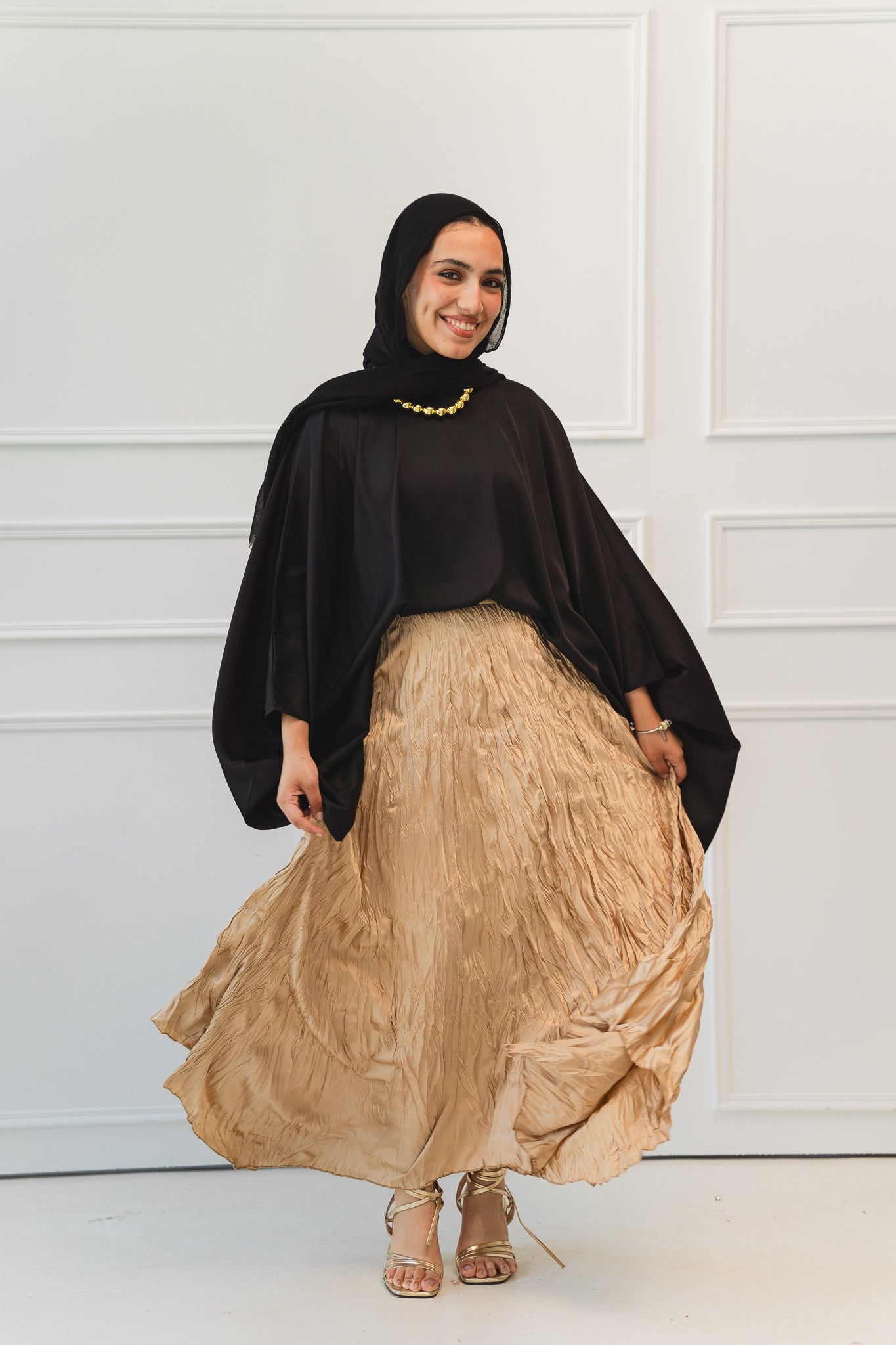 Anne Crushed skirt in Golden beige