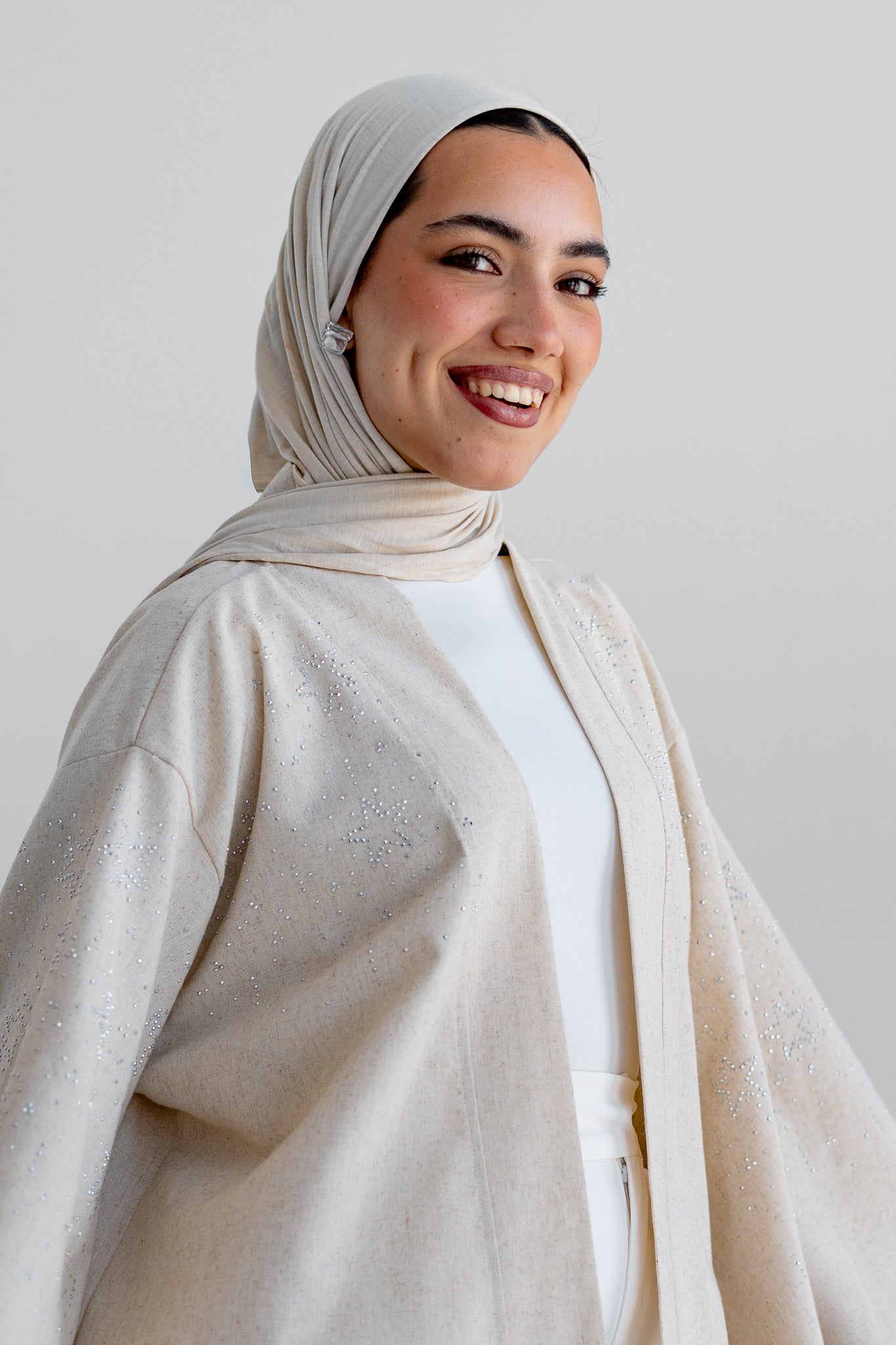 NAJMA Studded kimono in beige