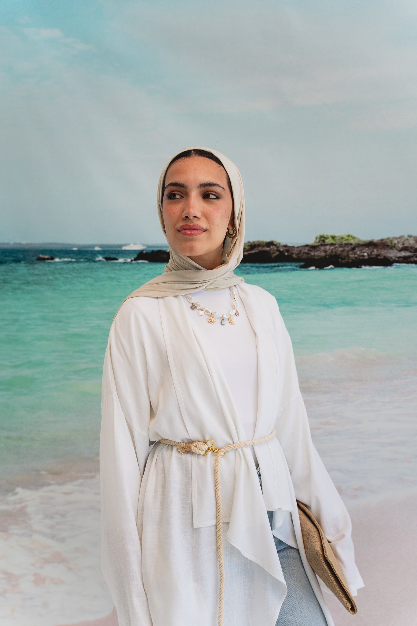 Asymmetrical Linen Petal kimono in White