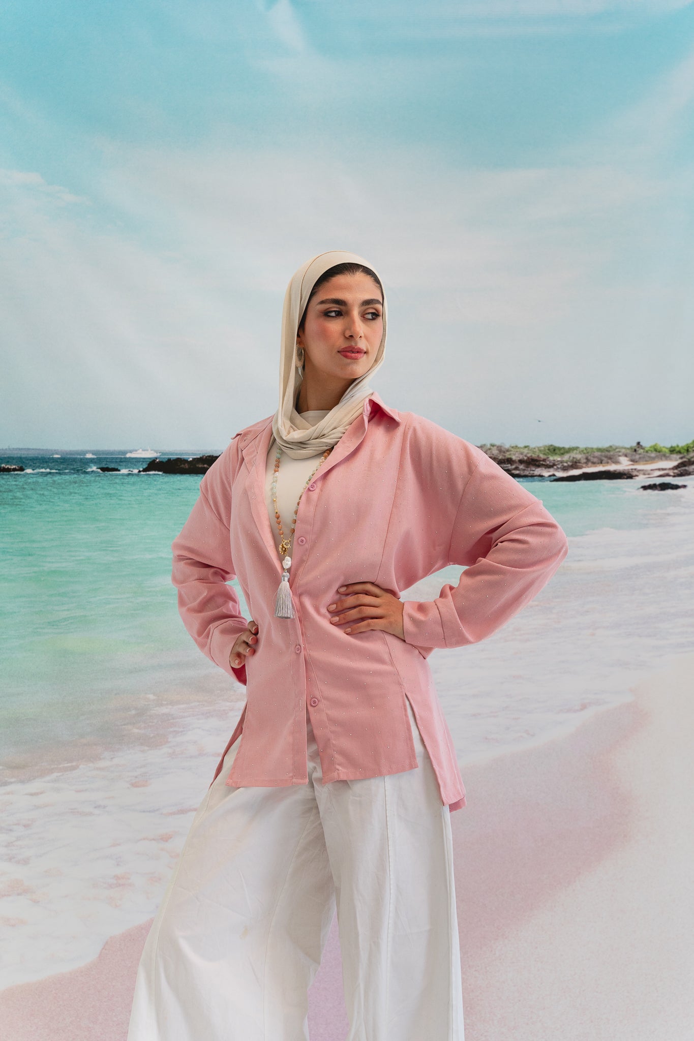 Studded Glam shirt in Powder Pink