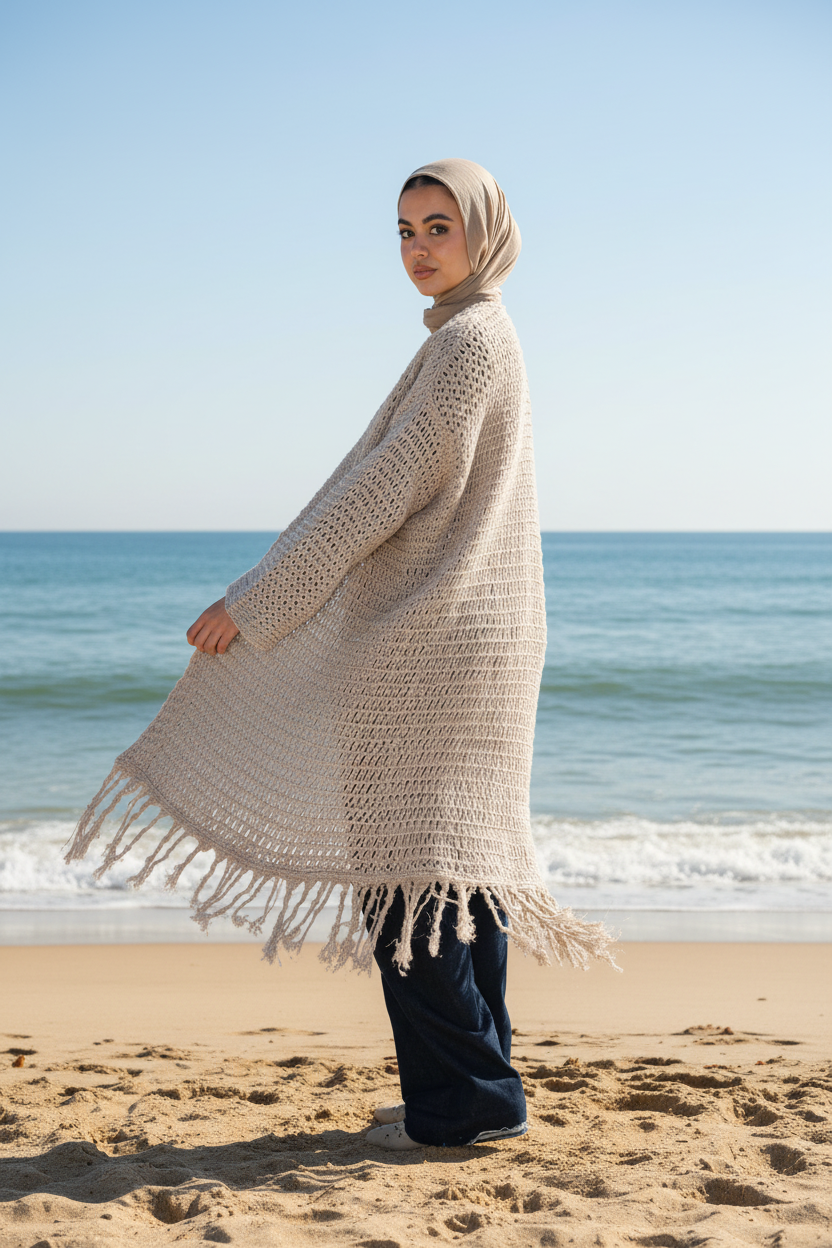 Threads of Charm Cardigan in Shimmer Cafe.