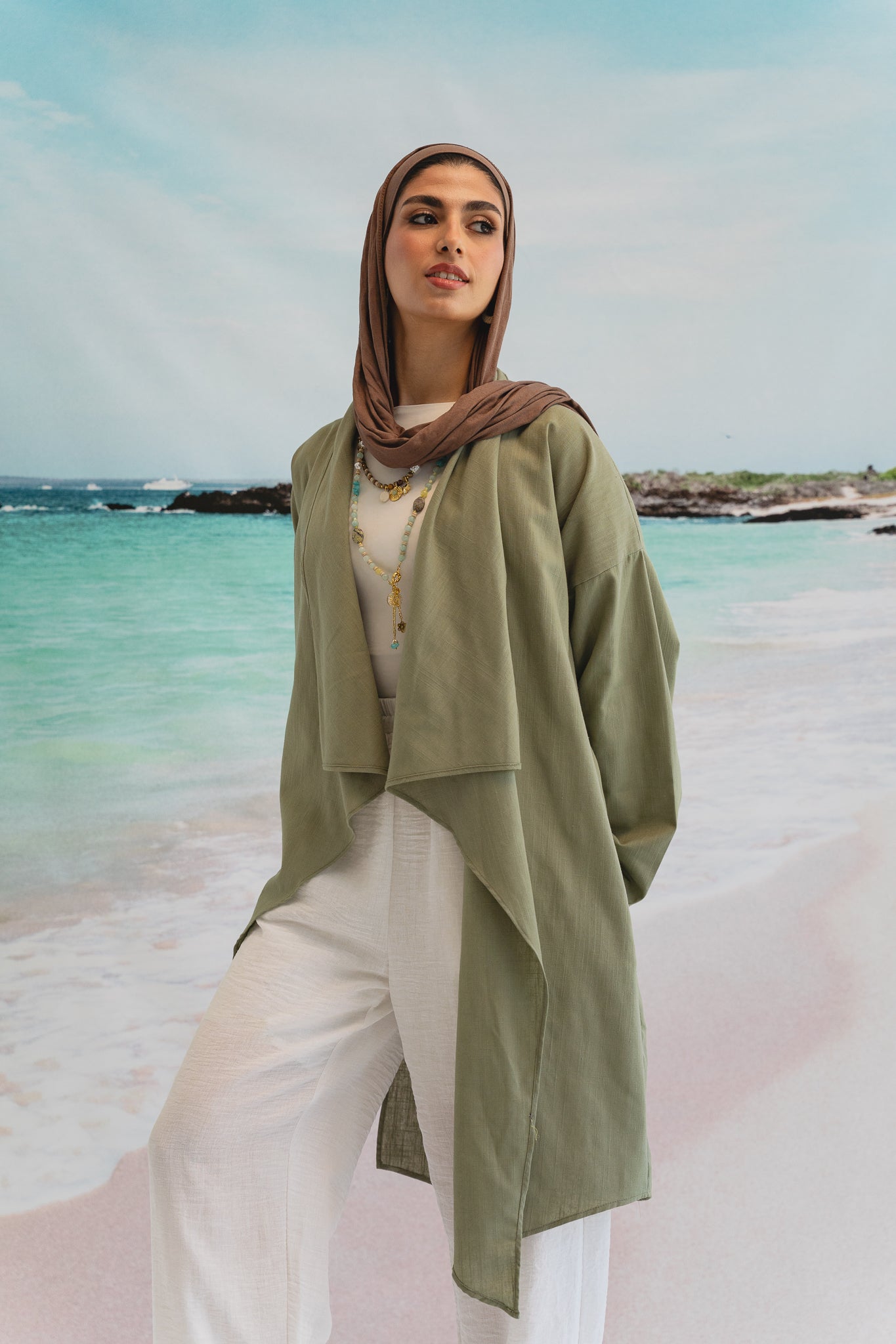 Asymmetrical Linen Petal kimono in Sage