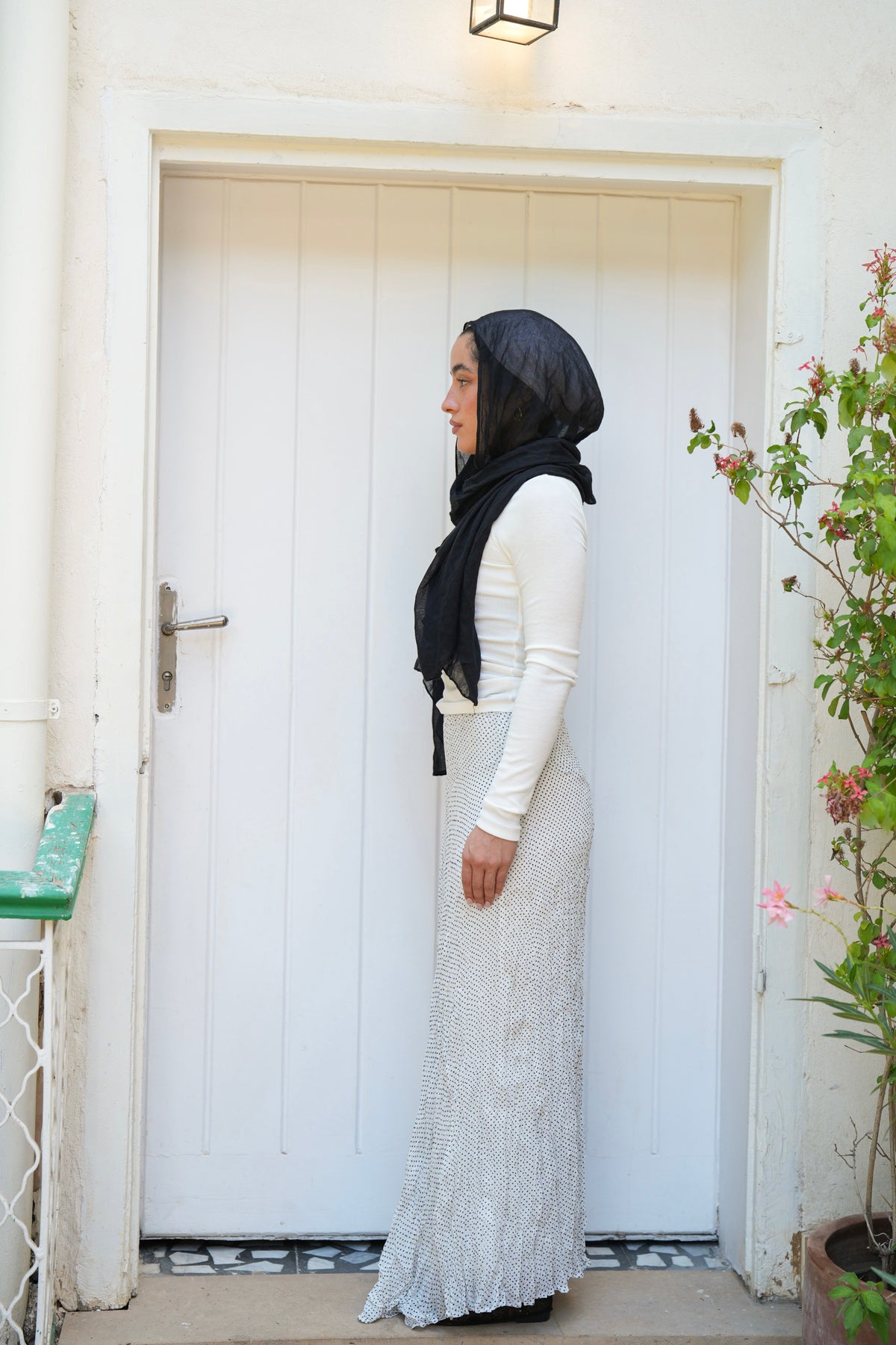 Lilia Crushed Skirt in Dotted Black x White