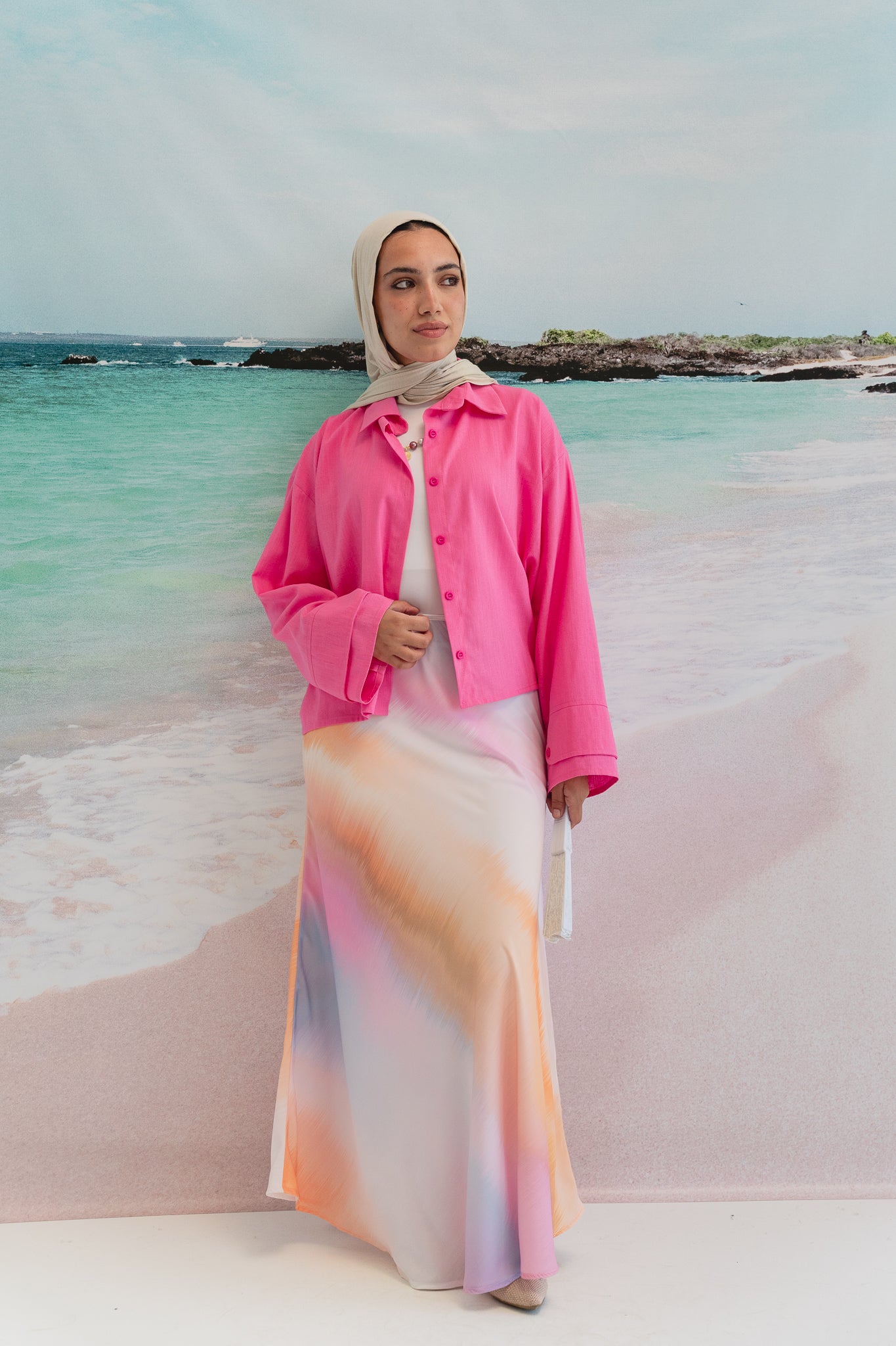 Pastel cloud cropped shirt in Pink