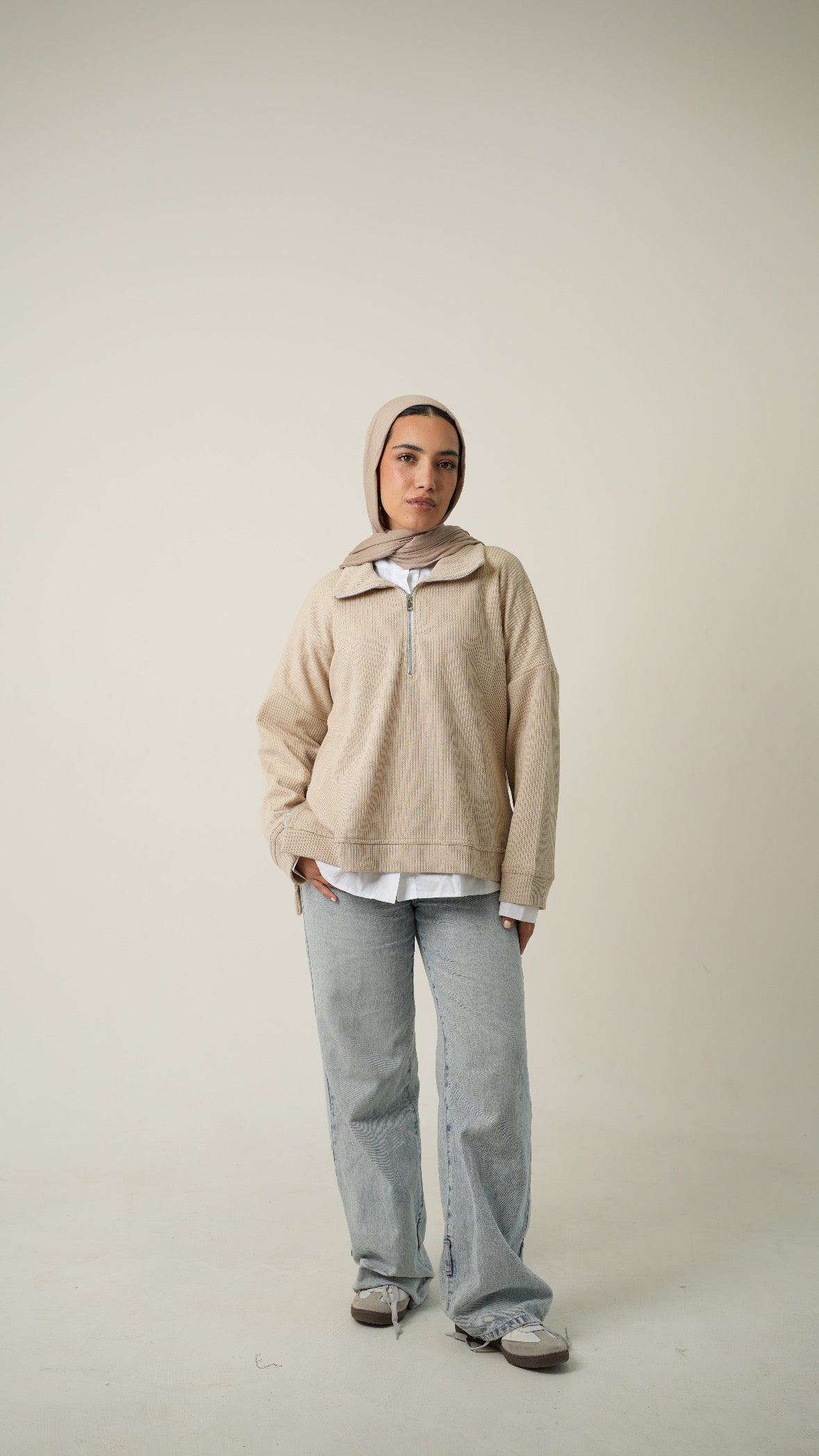 Zip-Up Sweater in Beige