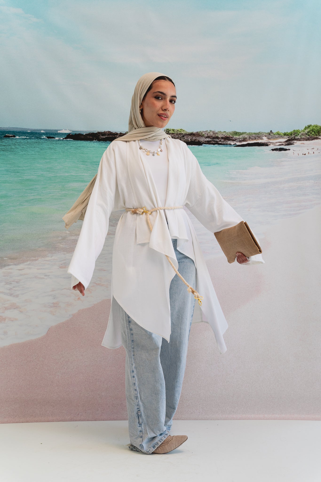 Asymmetrical Linen Petal kimono in White