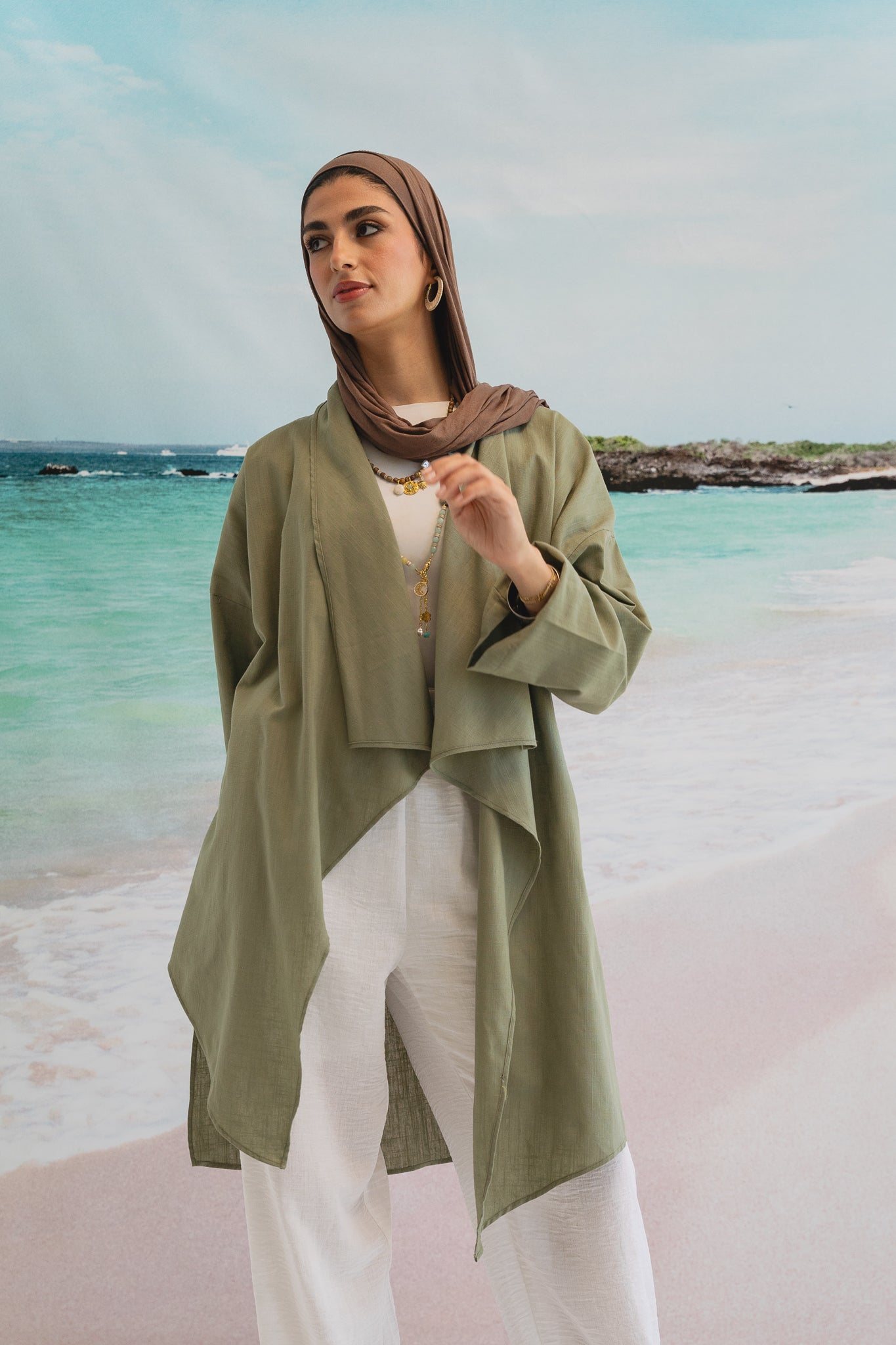 Asymmetrical Linen Petal kimono in Sage