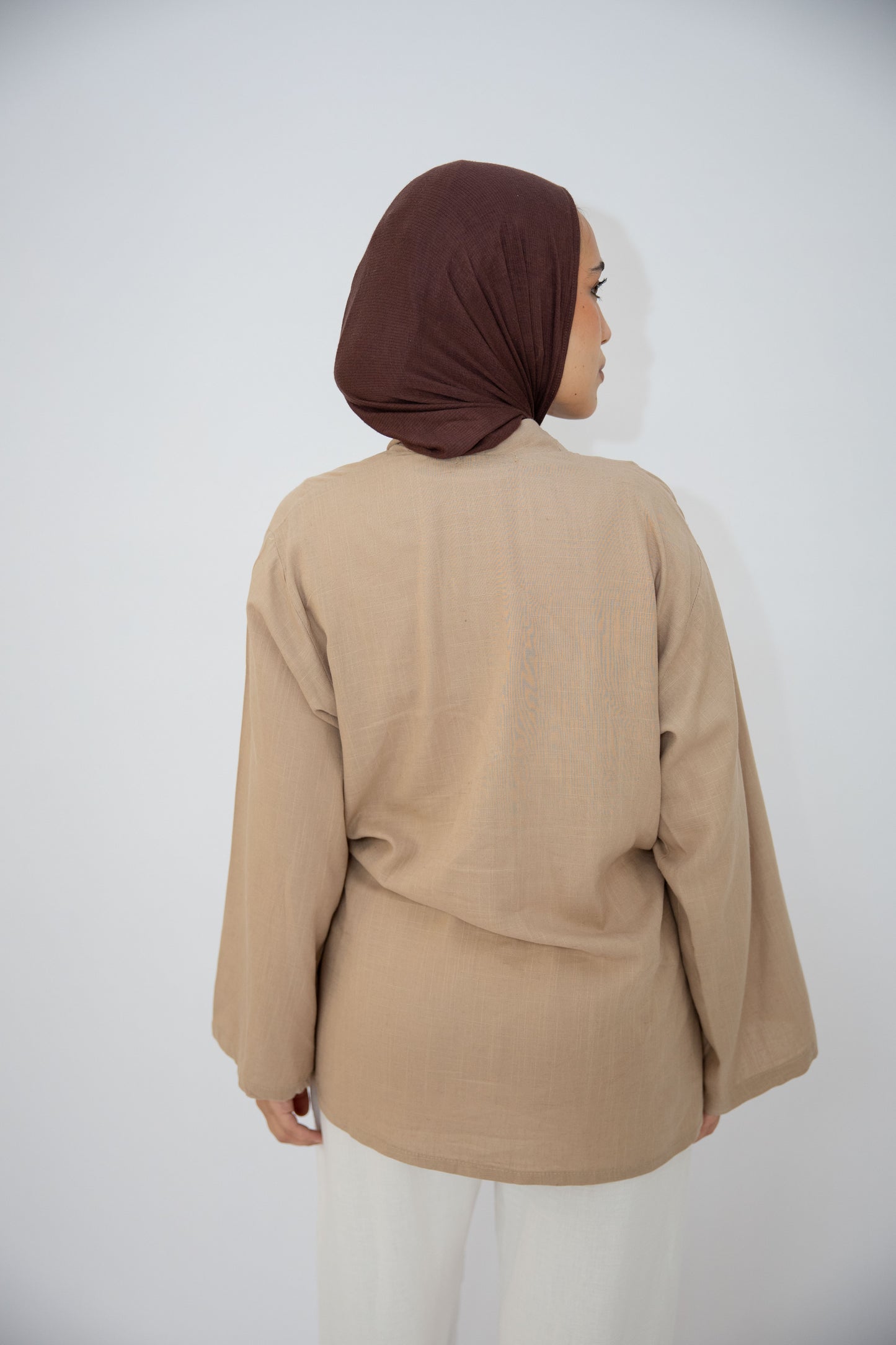 Side Tie Linen Top in Cafe