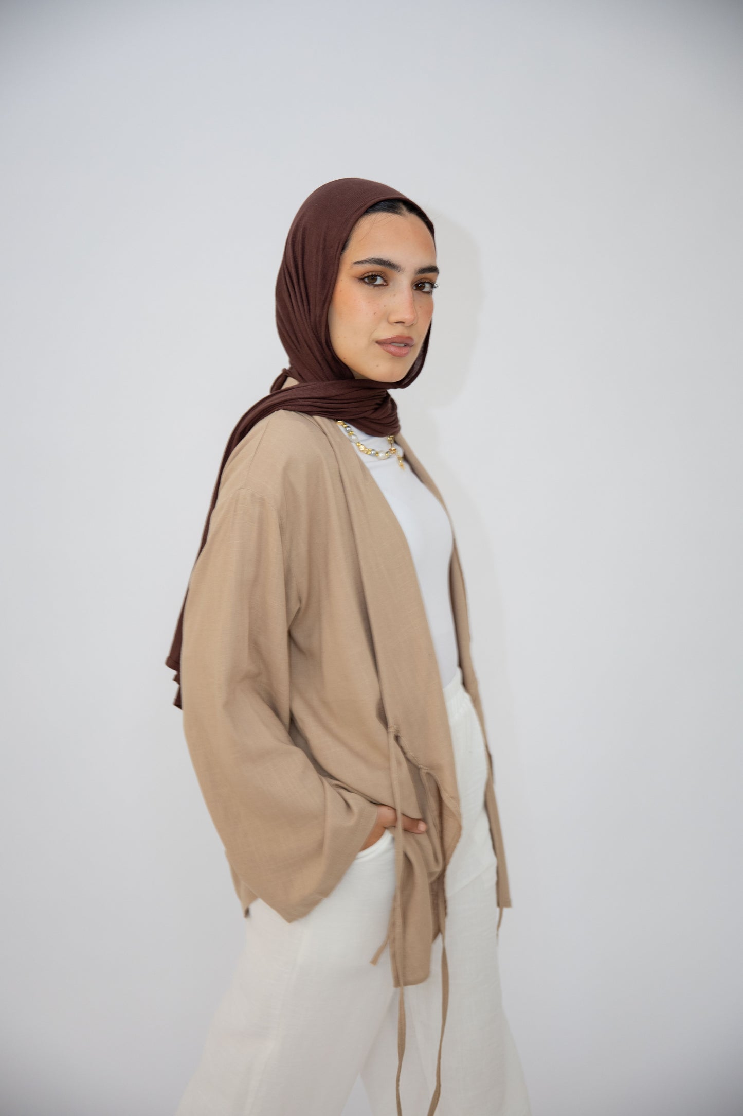 Side Tie Linen Top in Cafe