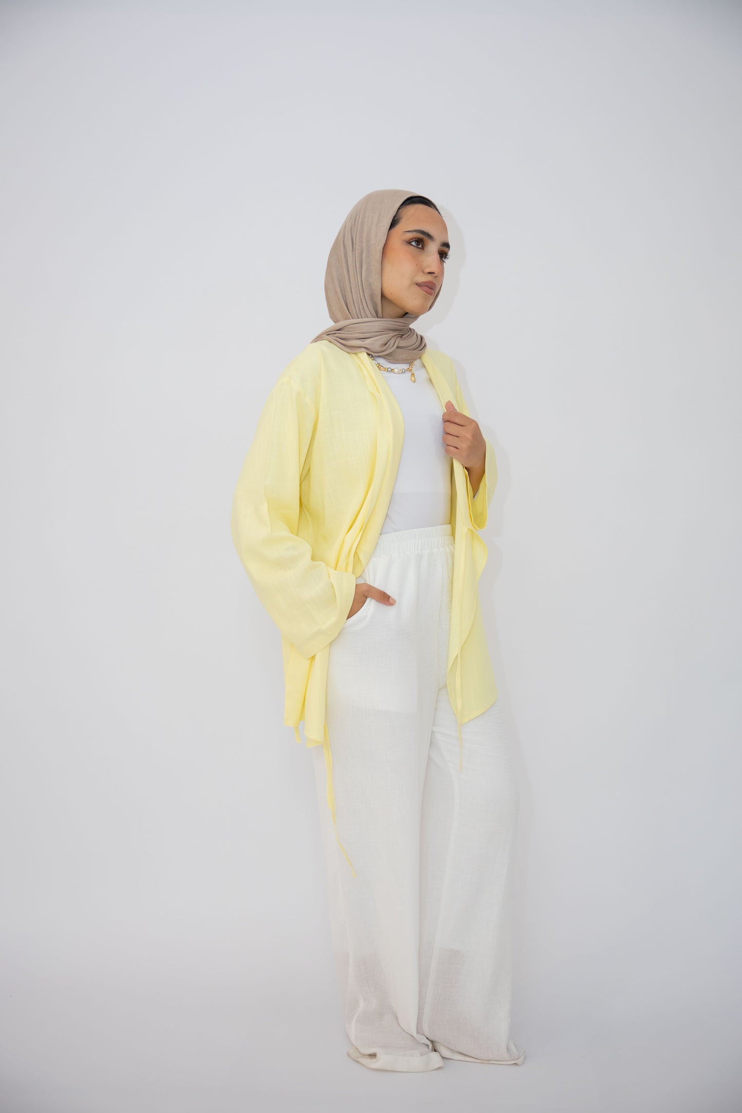 Side Tie Linen Top in Yellow
