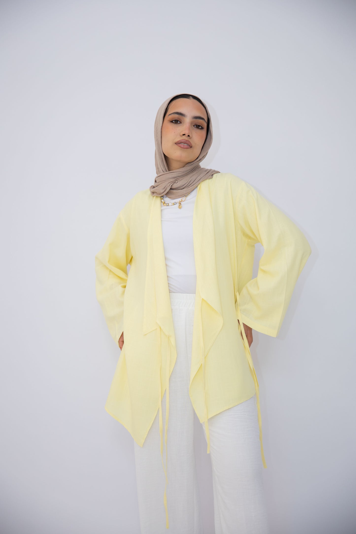 Side Tie Linen Top in Yellow