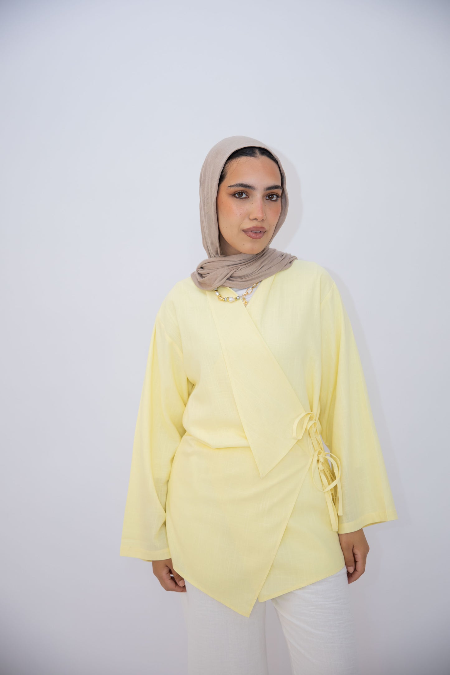 Side Tie Linen Top in Yellow