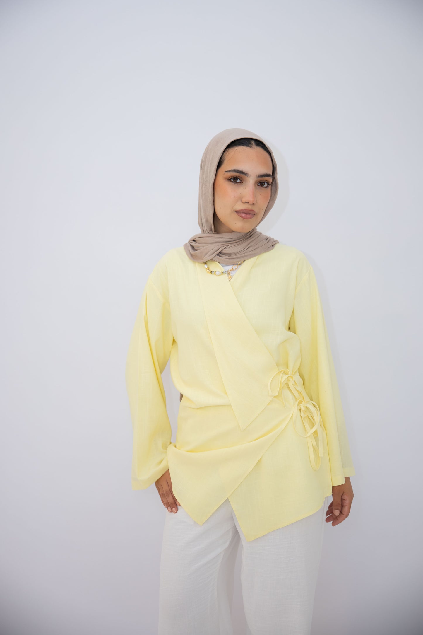 Side Tie Linen Top in Yellow