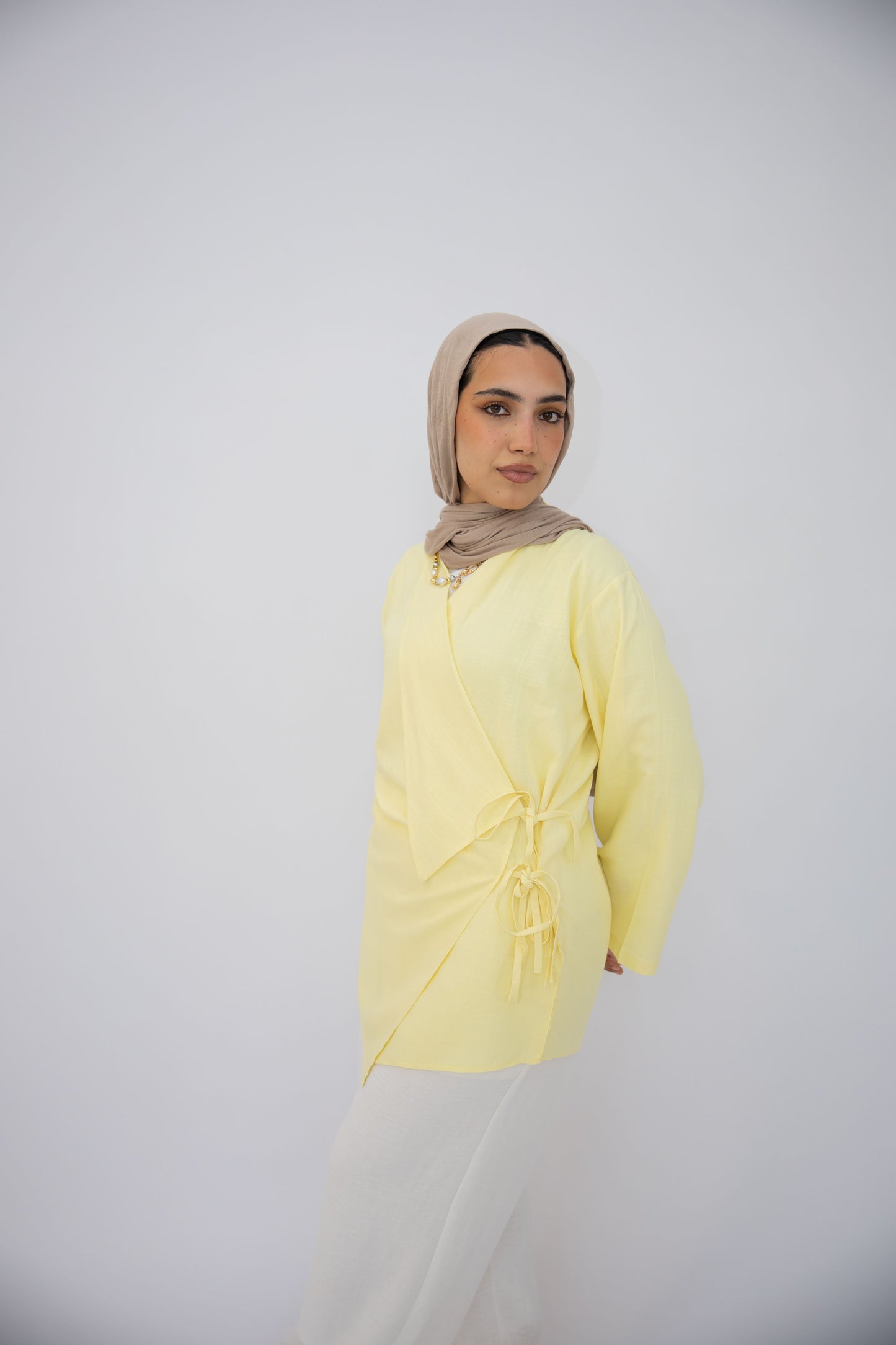 Side Tie Linen Top in Yellow