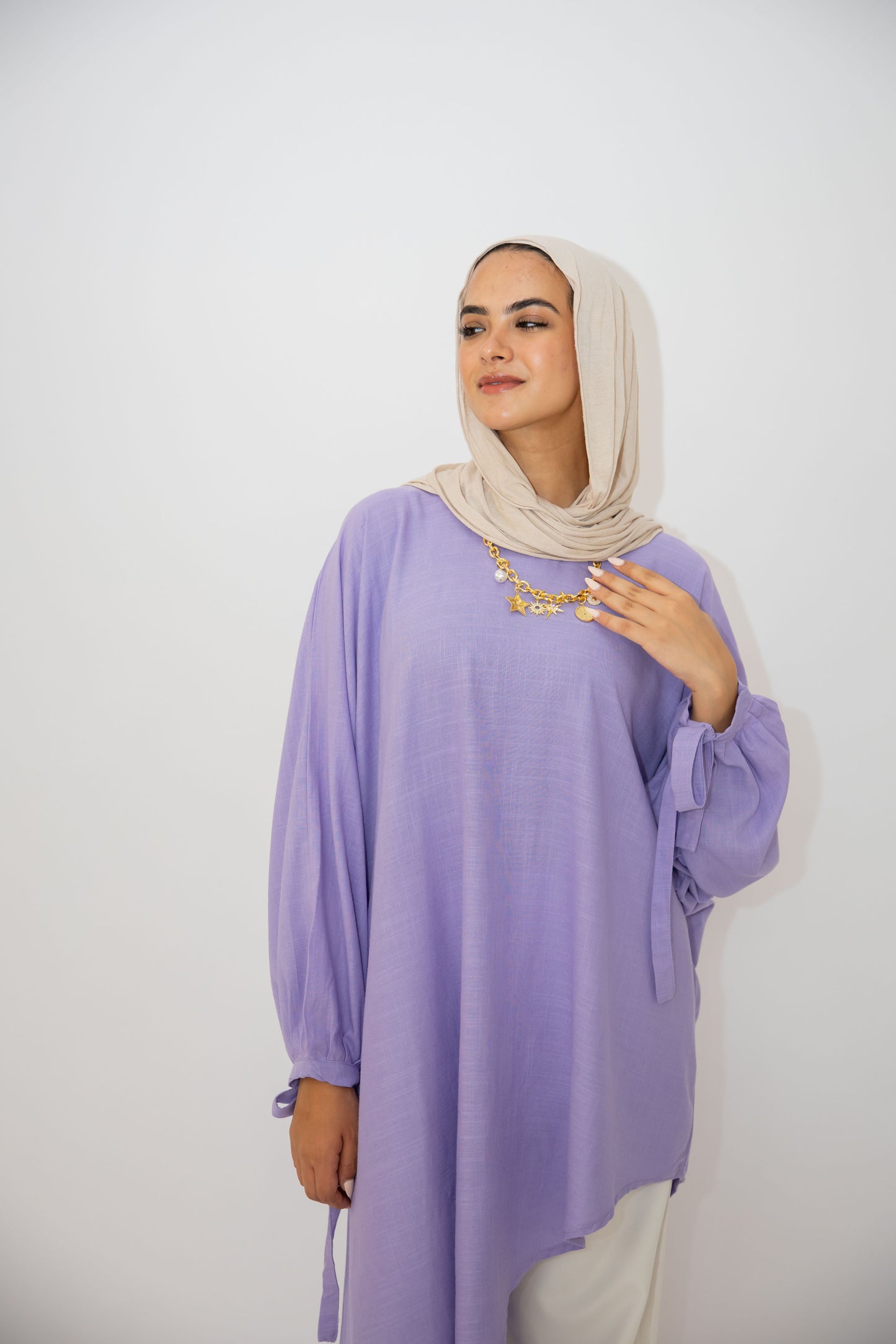 Asymmetric Linen Top in Lilac