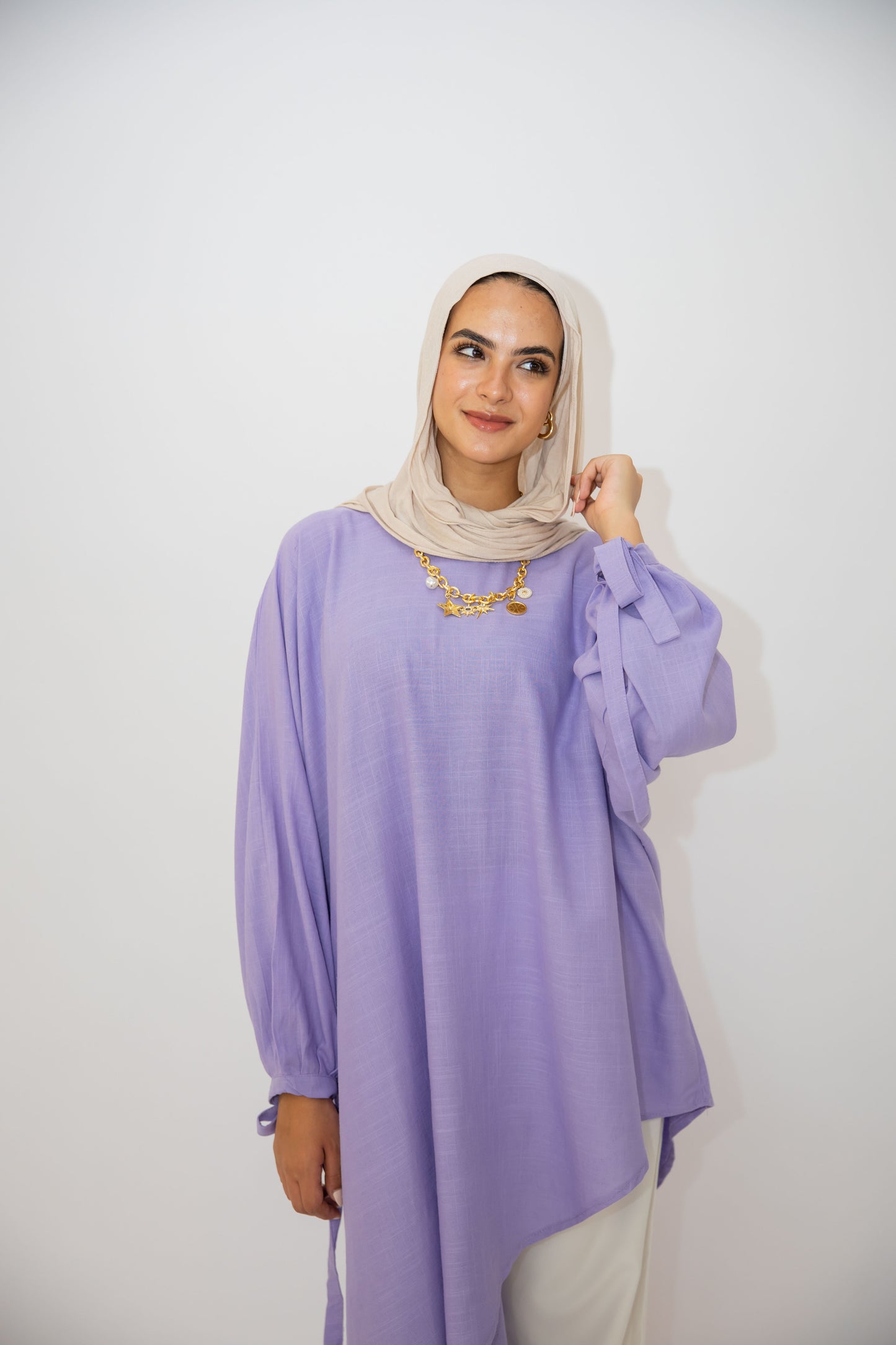 Asymmetric Linen Top in Lilac