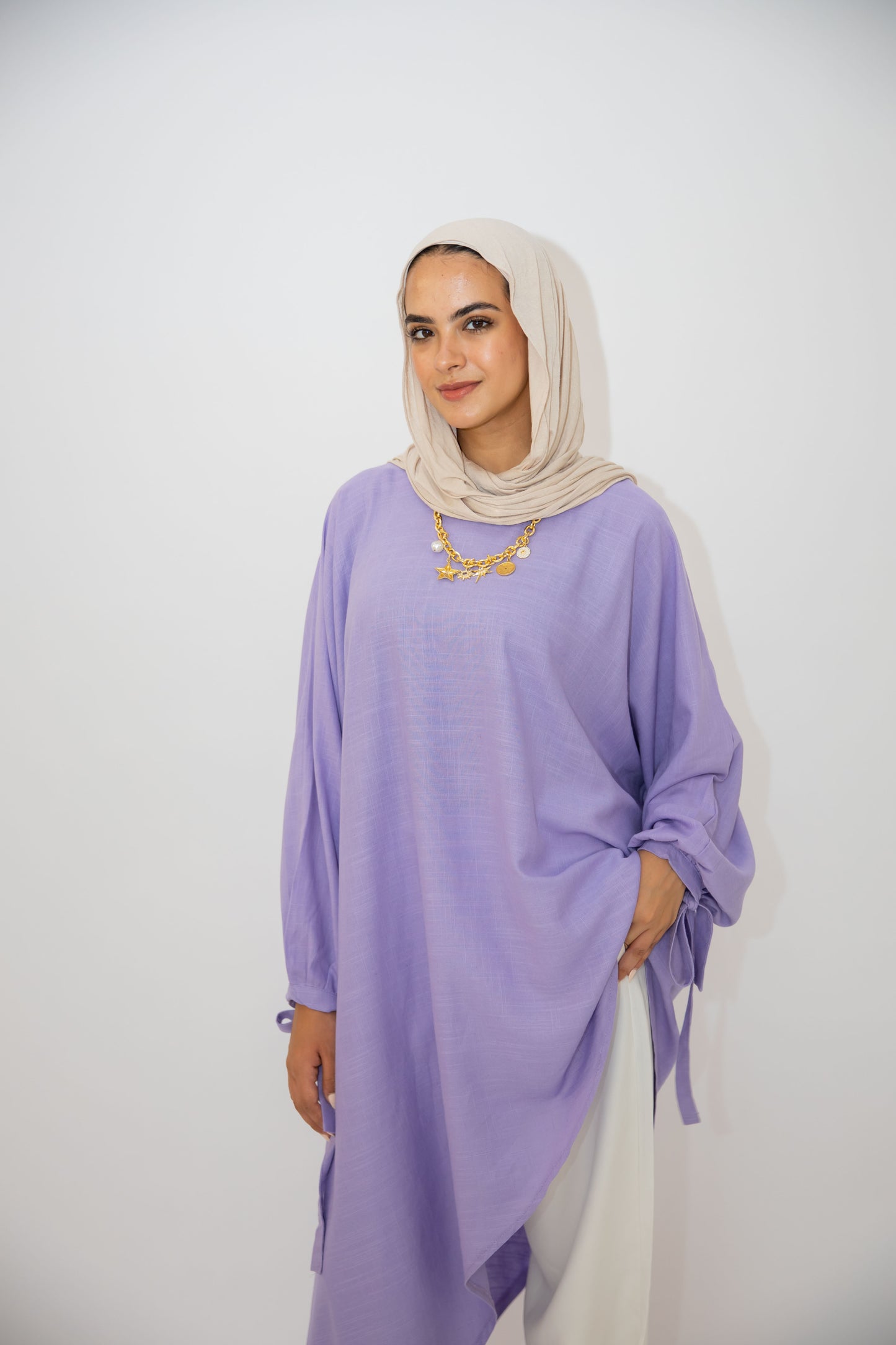 Asymmetric Linen Top in Lilac