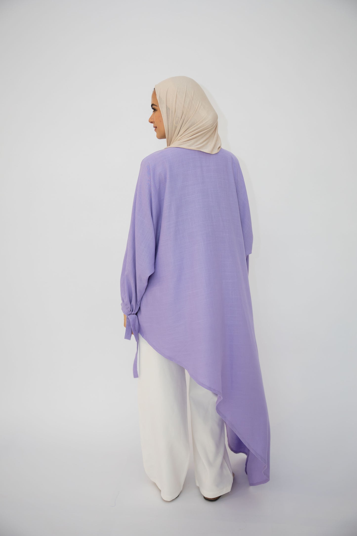 Asymmetric Linen Top in Lilac