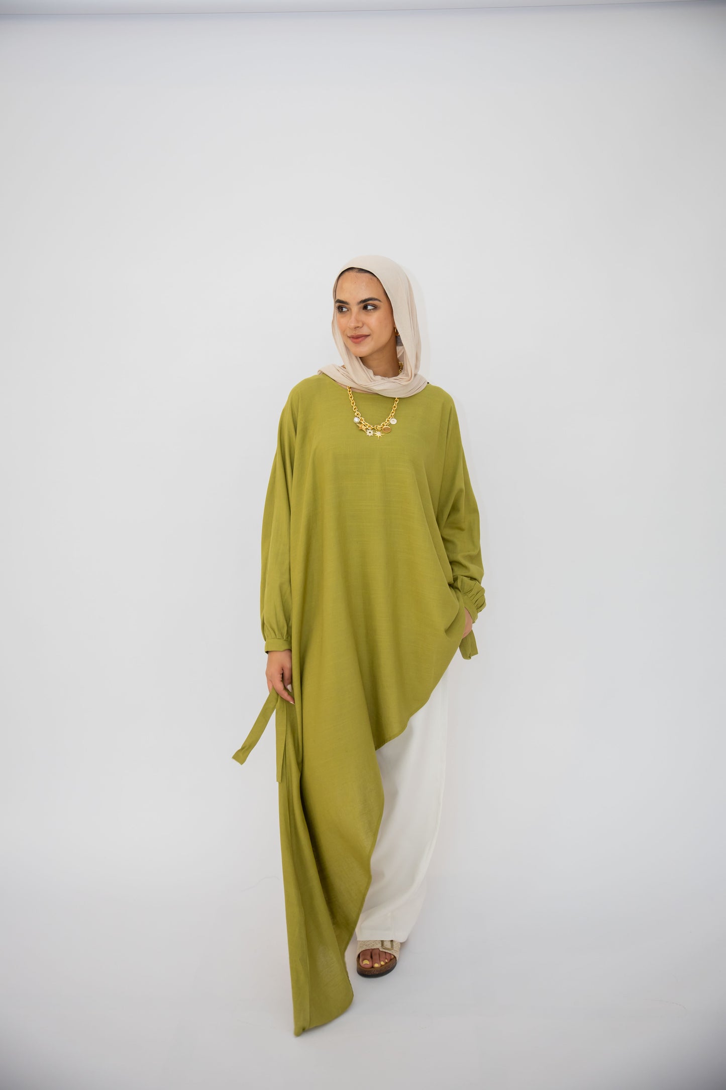 Asymmetric Linen Top in Lime