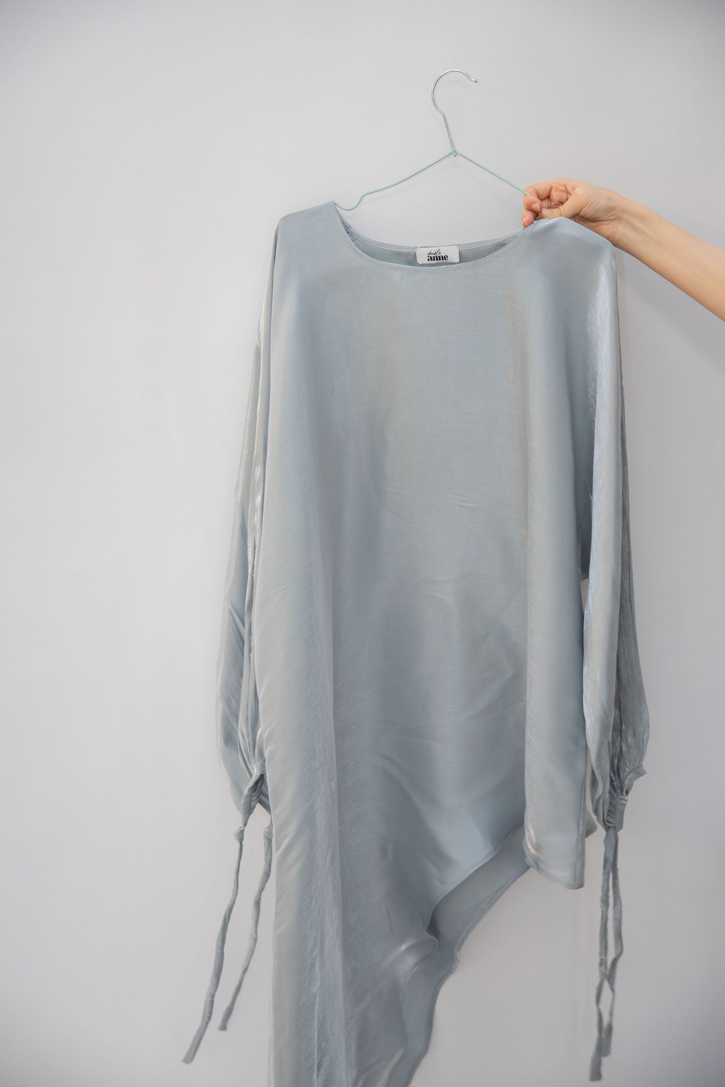 Asymmetrical Shimmer Top in Beige