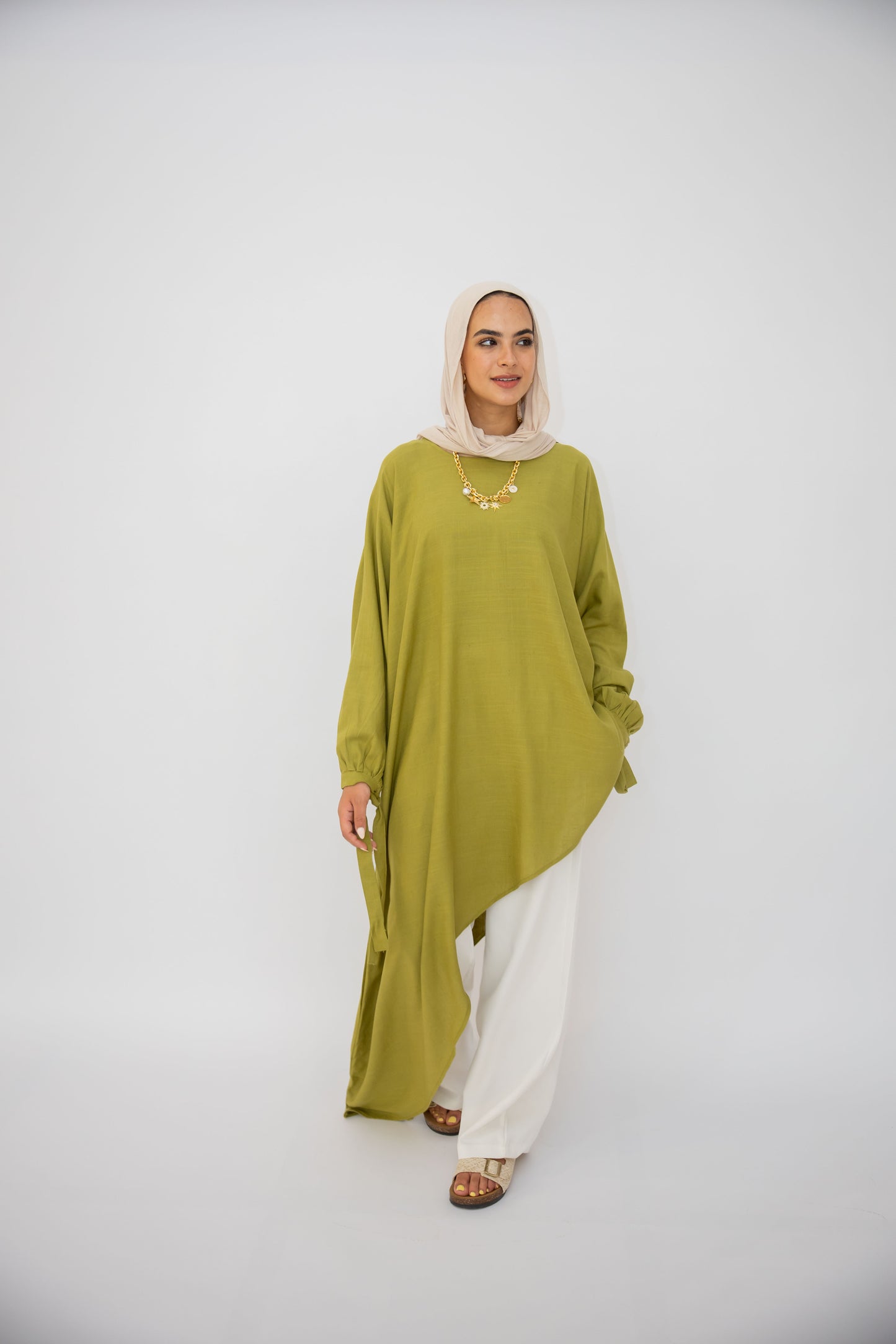 Asymmetric Linen Top in Lime