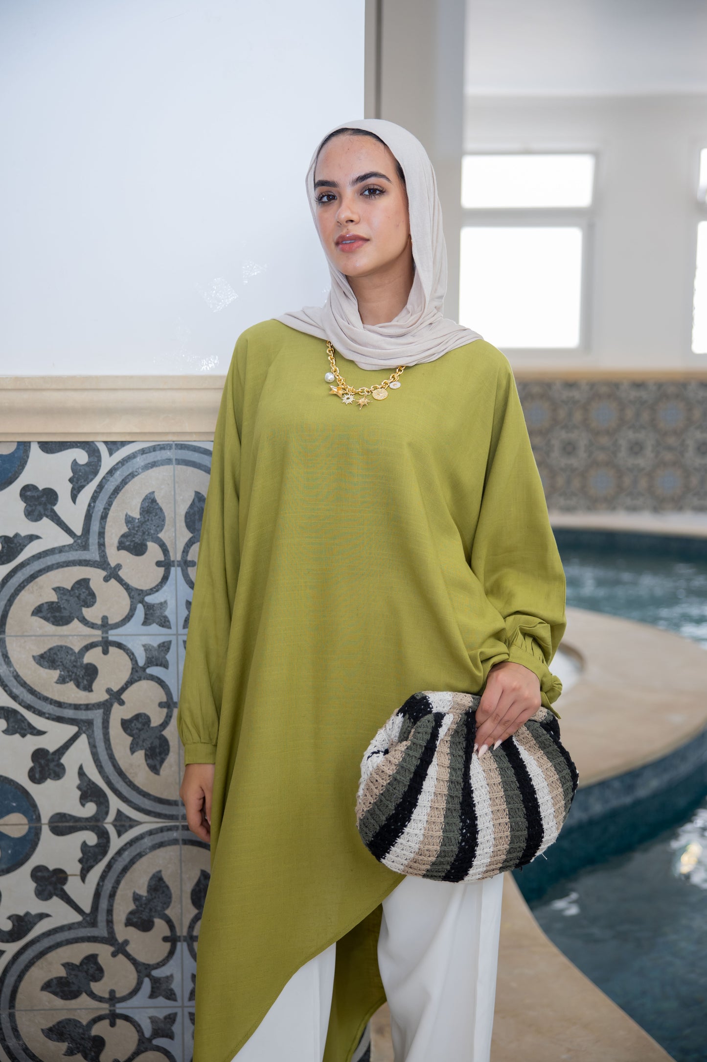 Asymmetric Linen Top in Lime