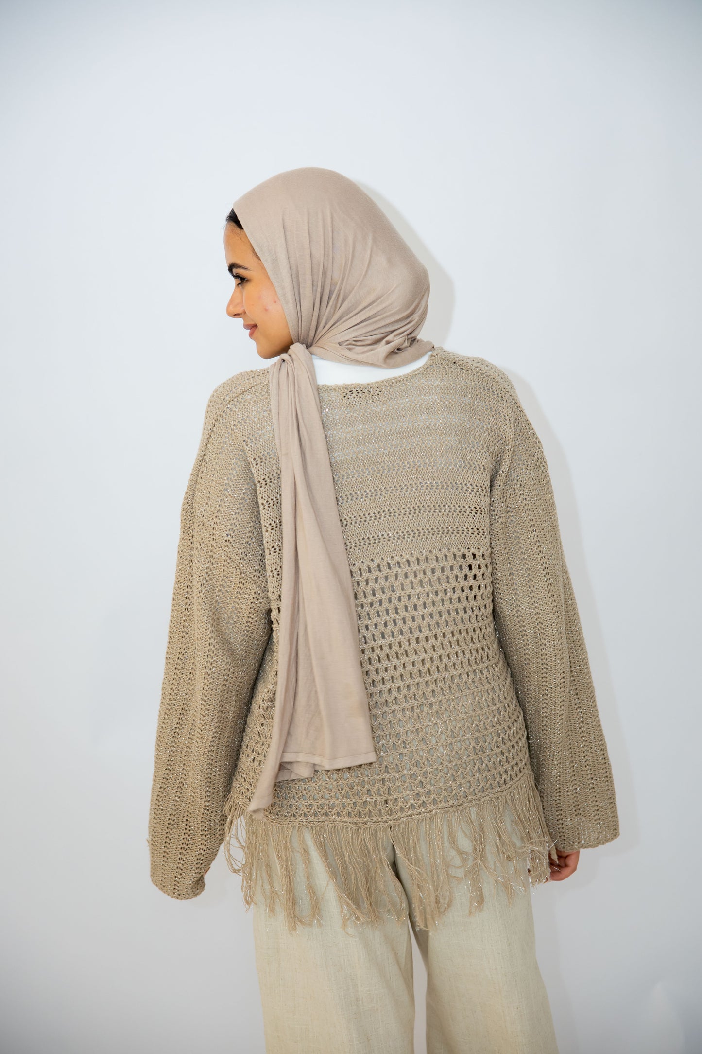 Sea threads crochet top in shimmer cafe