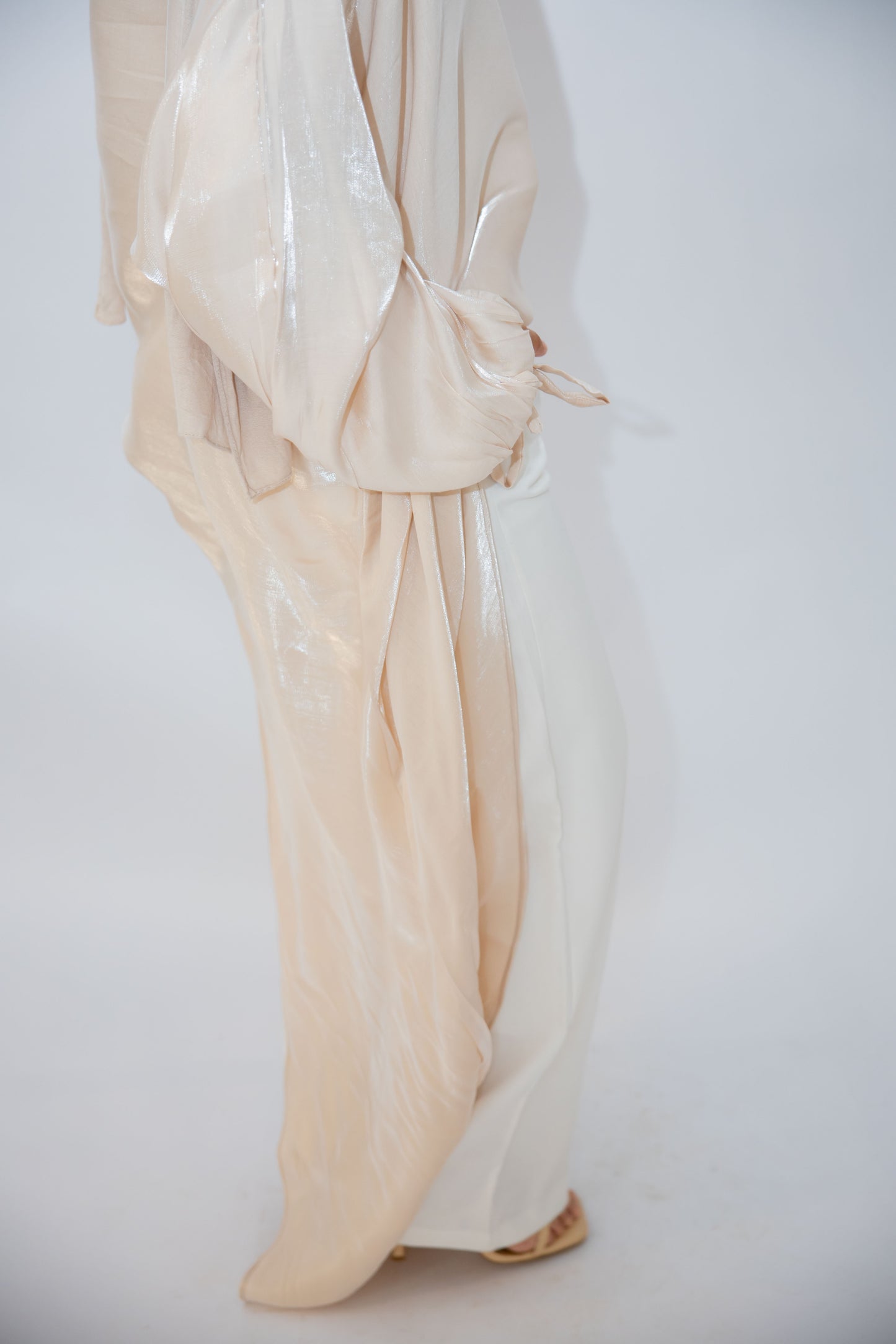 Asymmetrical Shimmer Top in Beige