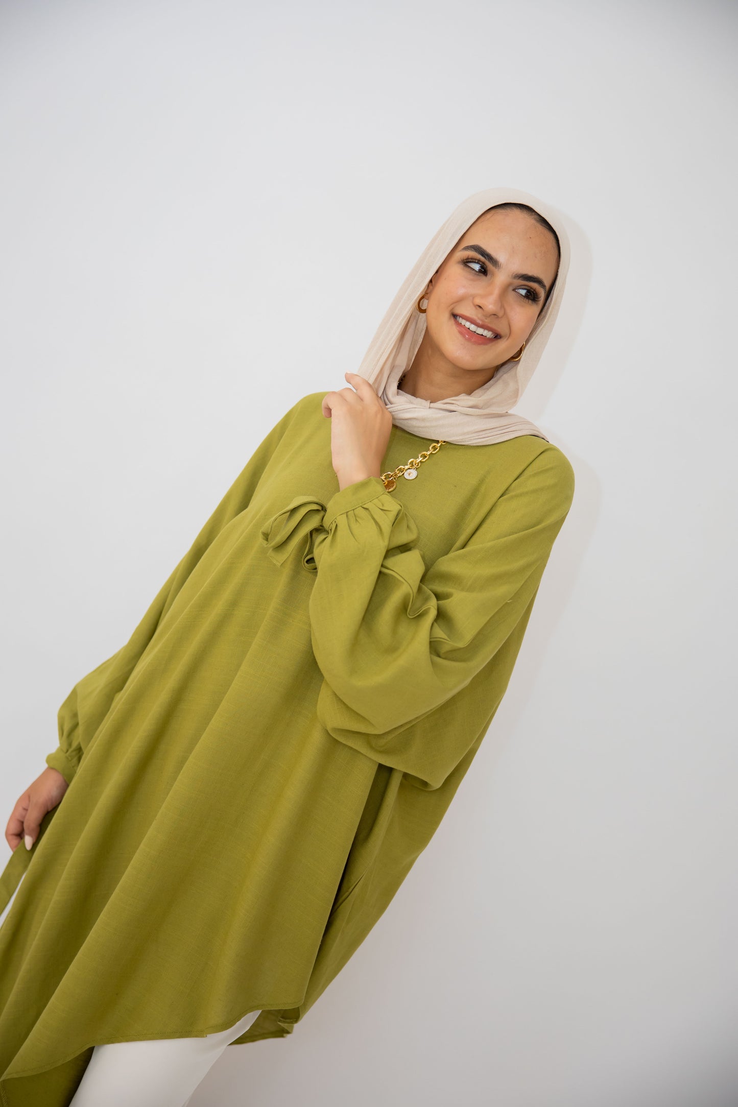 Asymmetric Linen Top in Lime
