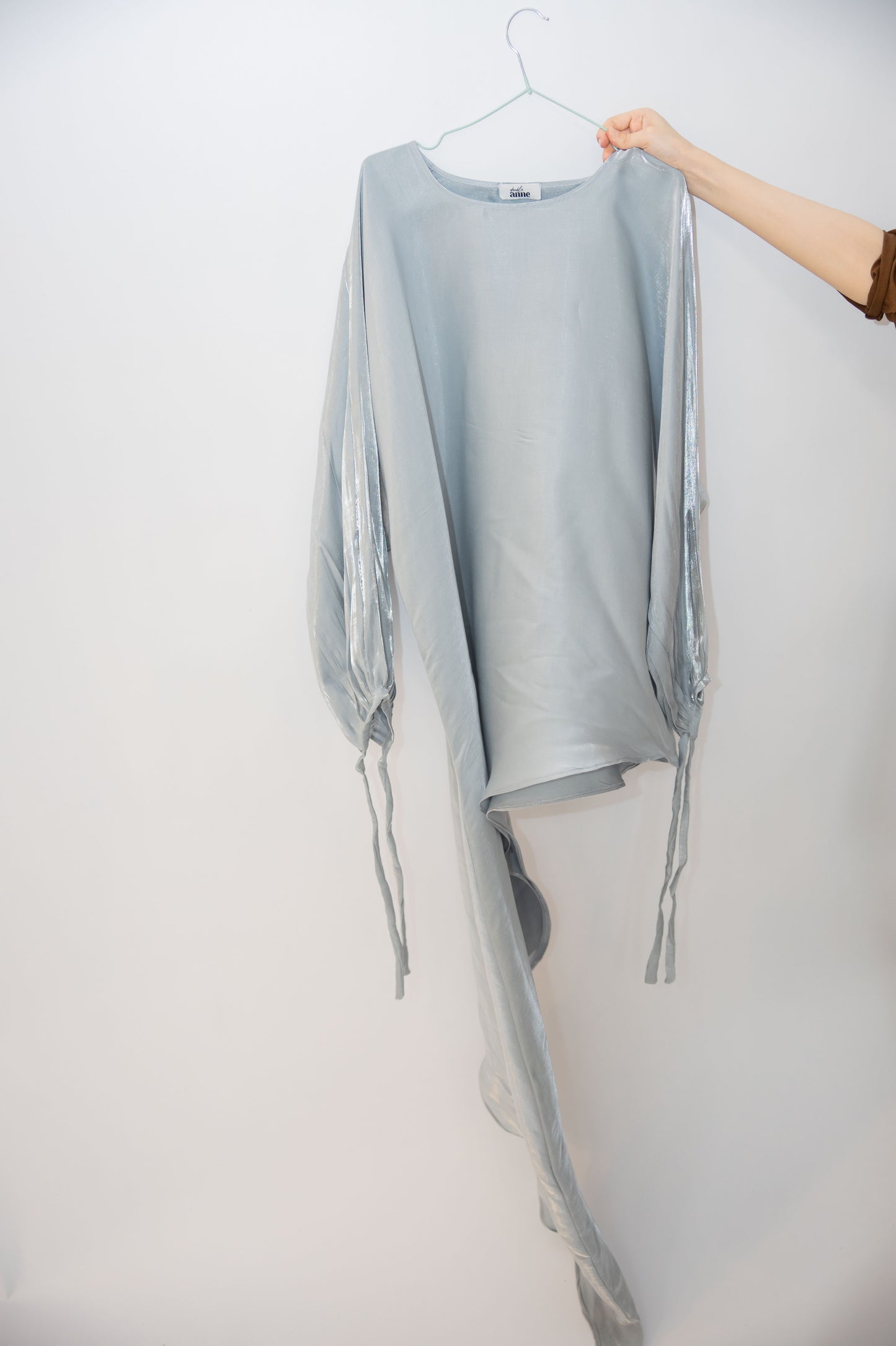 Asymmetrical Shimmer Top in Beige