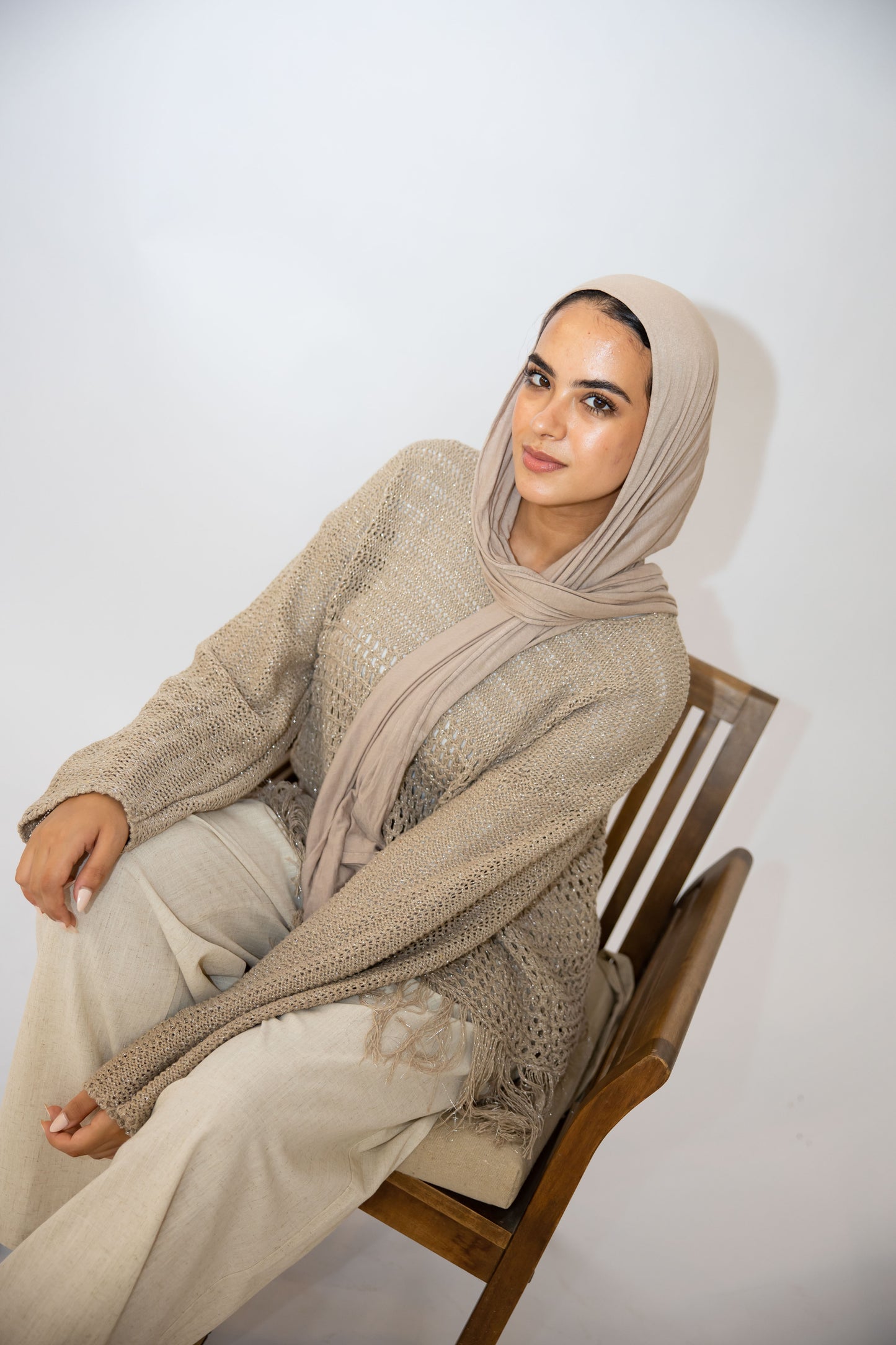 Sea threads crochet top in shimmer cafe