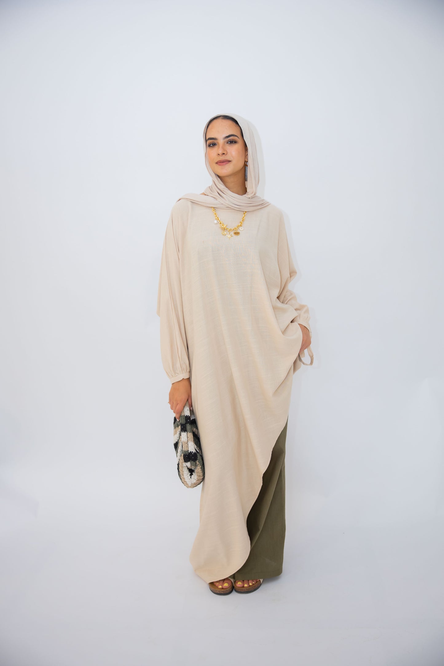 Asymmetric Linen Top in Beige