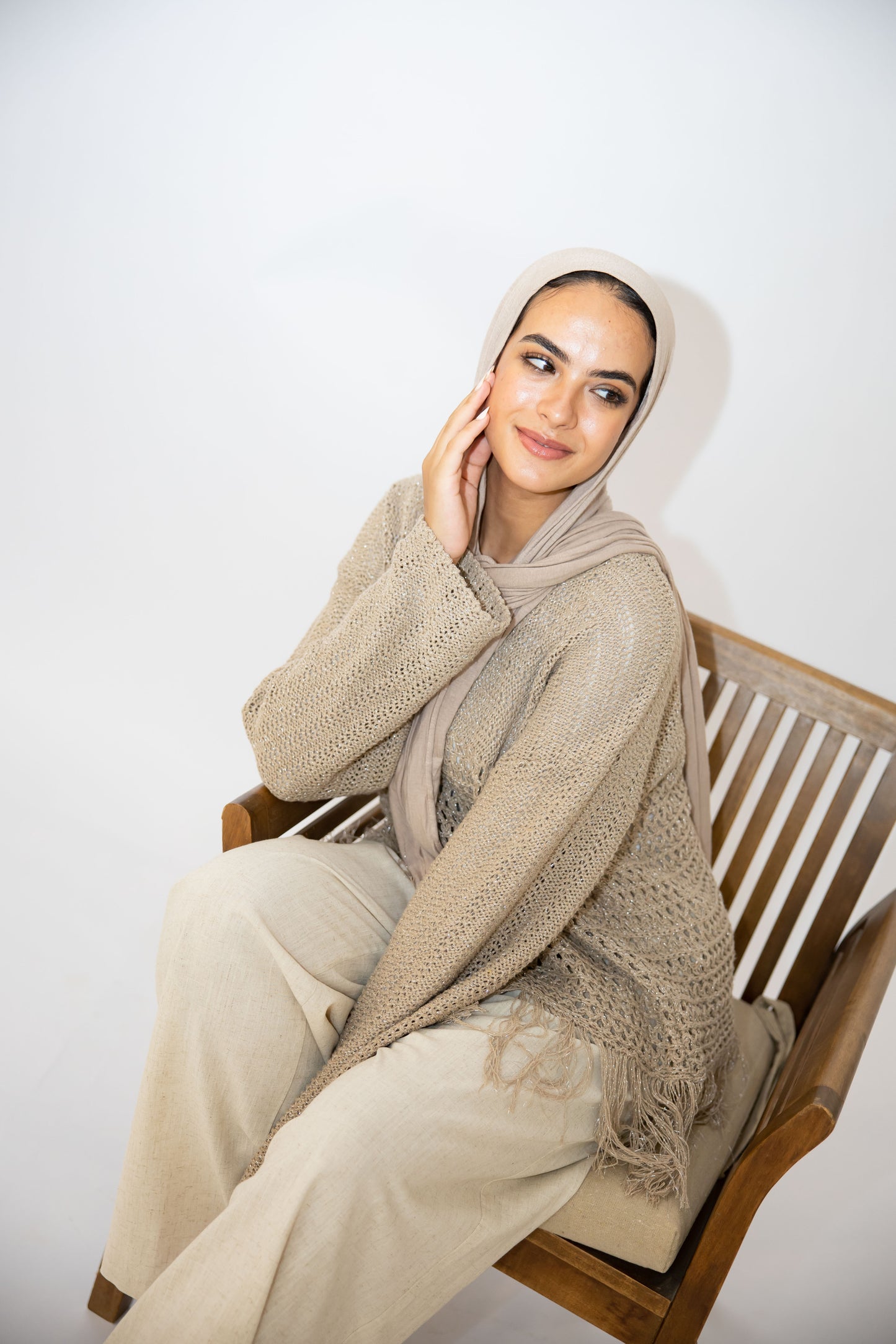 Sea threads crochet top in shimmer cafe