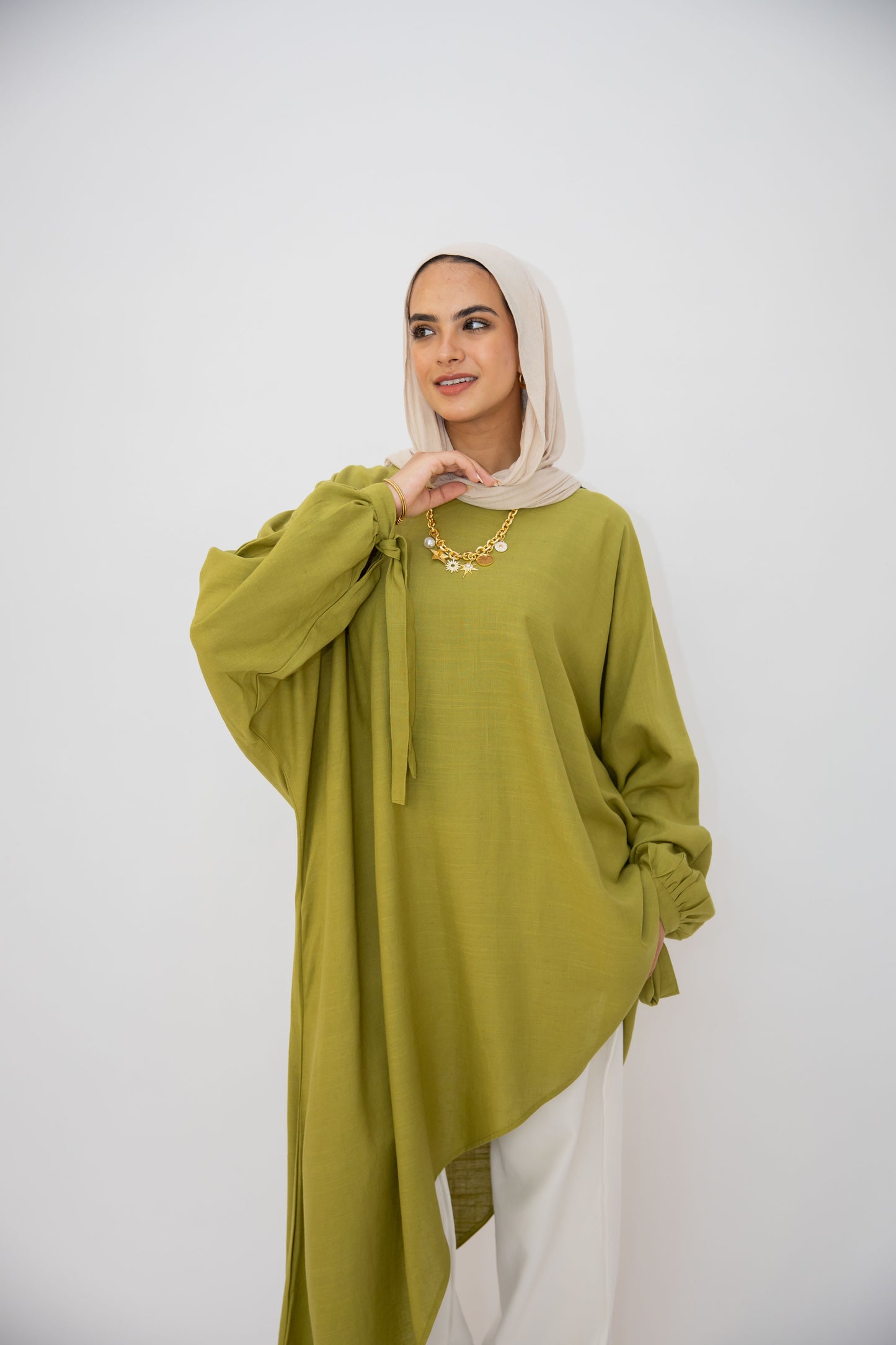 Asymmetric Linen Top in Lime