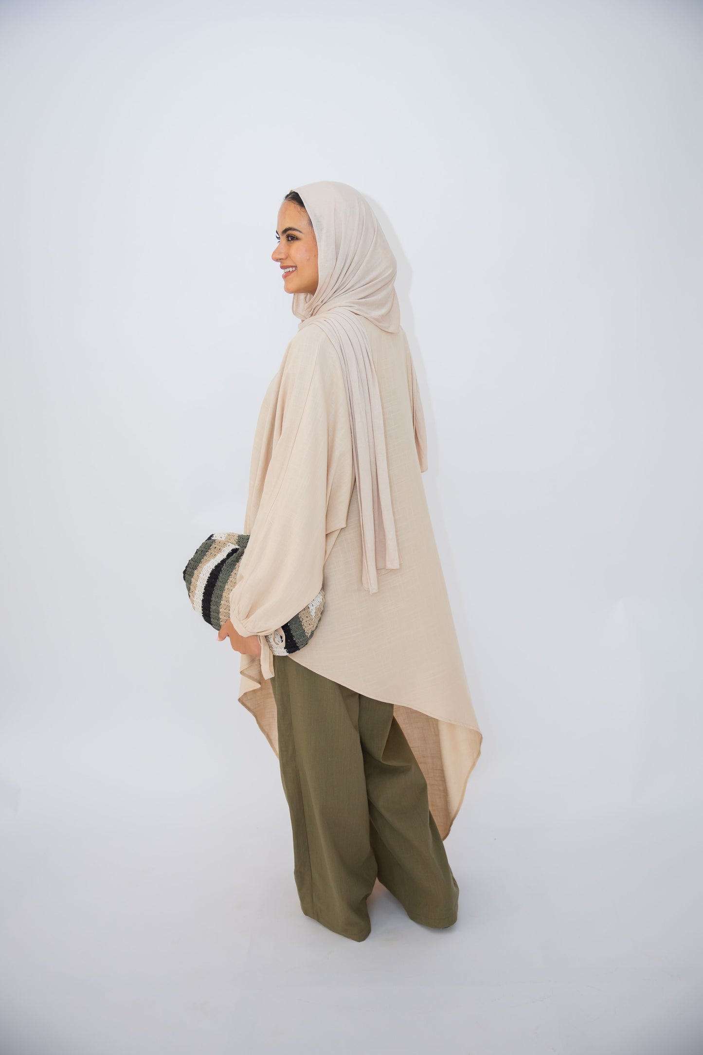 Asymmetric Linen Top in Beige