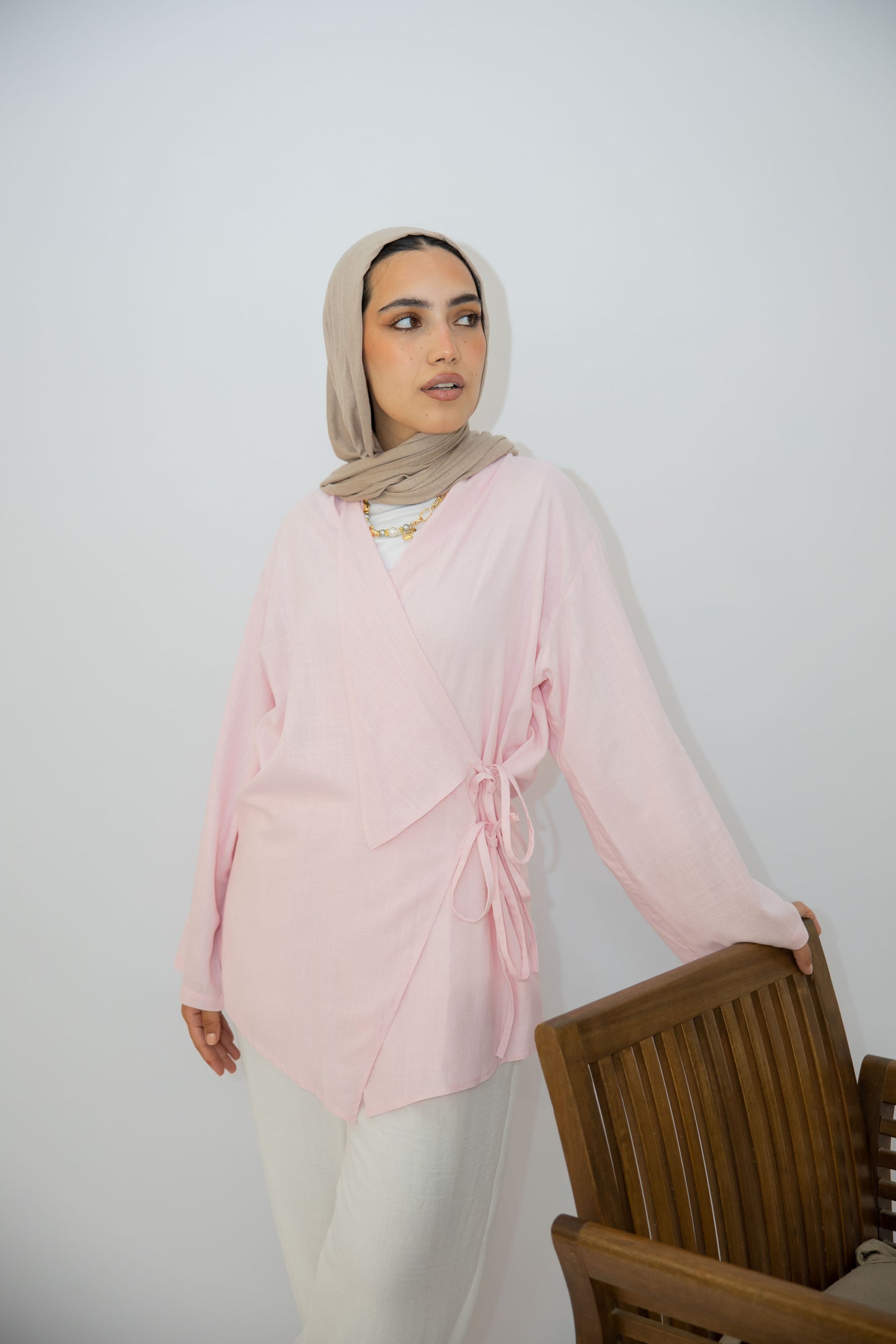 Side Tie Linen Top in Rose