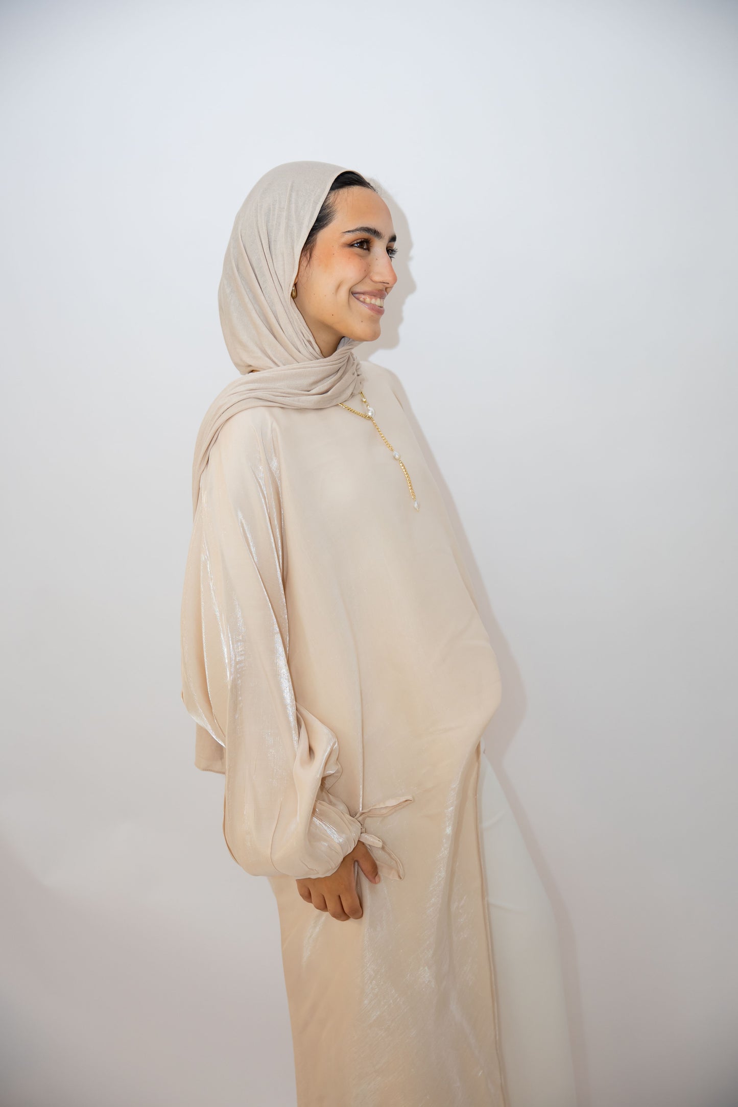 Asymmetrical Shimmer Top in Beige