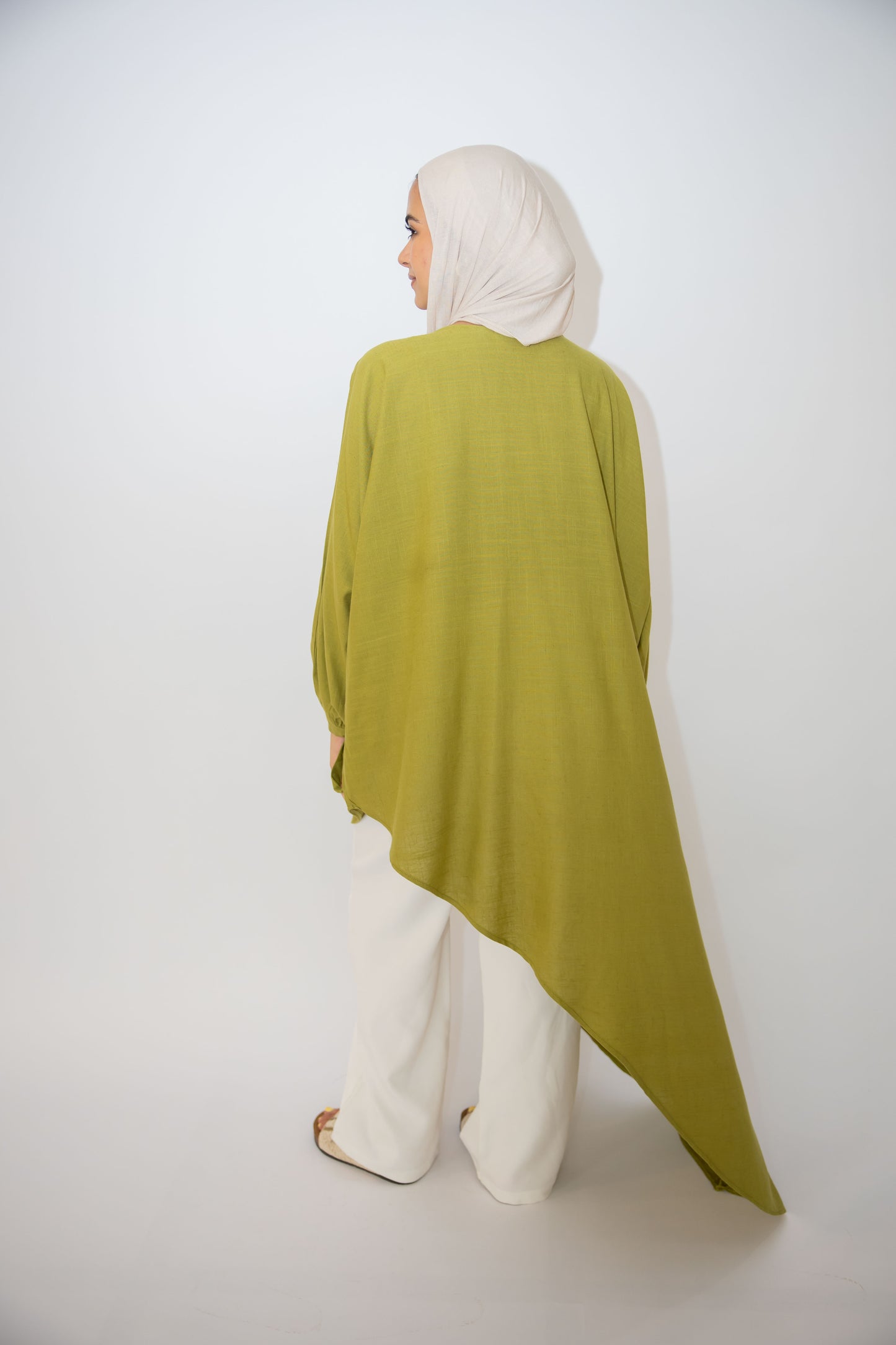 Asymmetric Linen Top in Lime