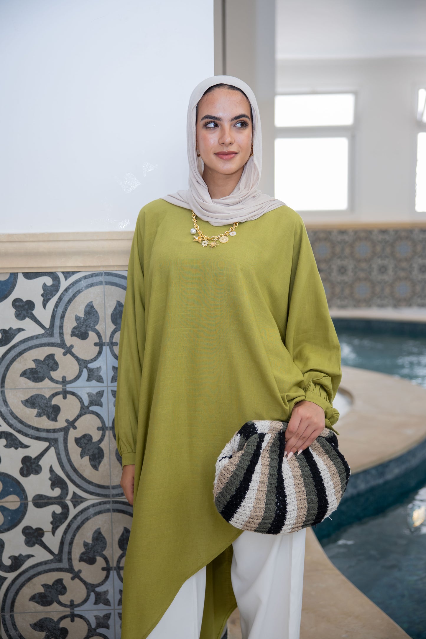 Asymmetric Linen Top in Lime