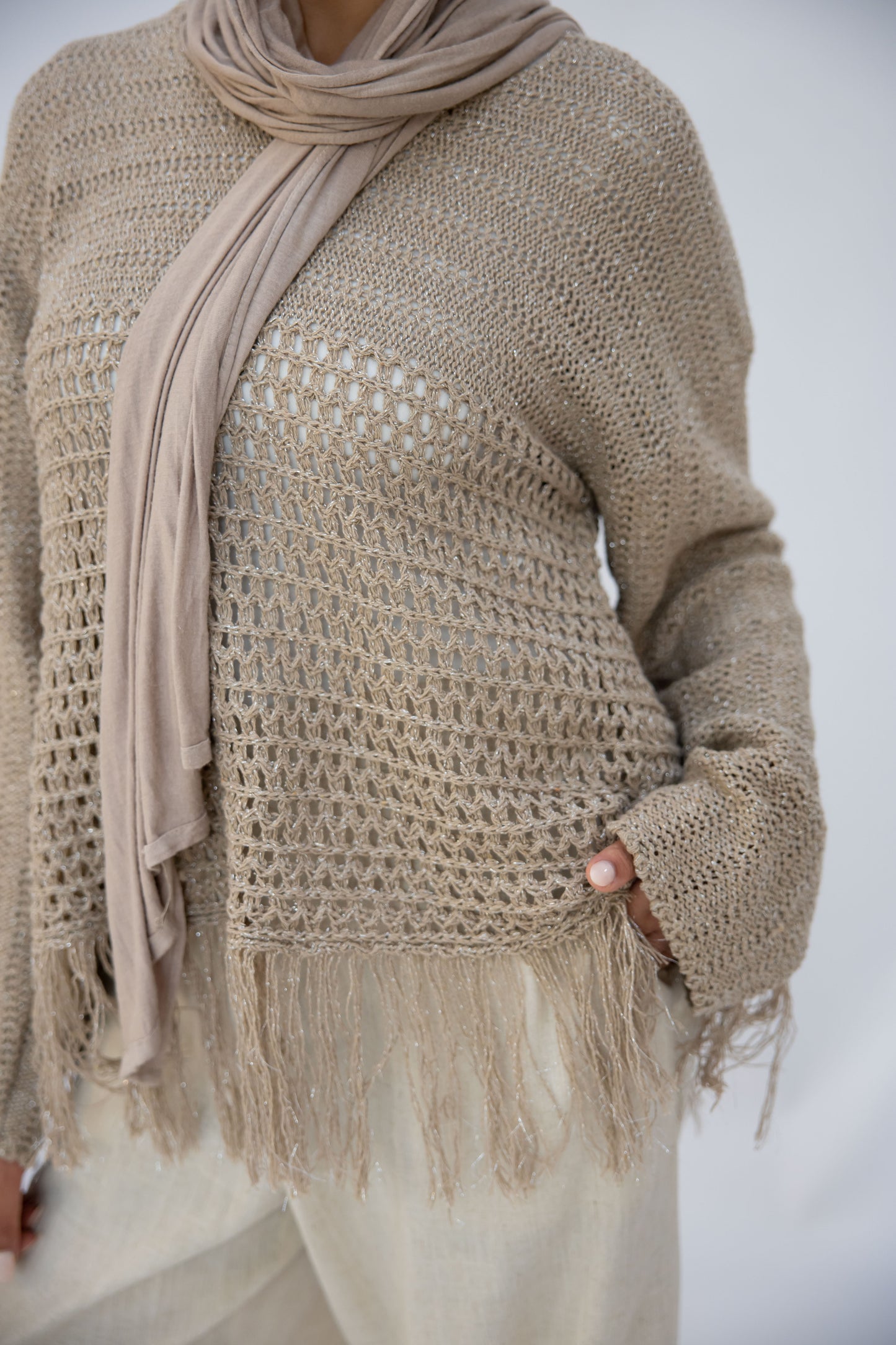 Sea threads crochet top in shimmer cafe