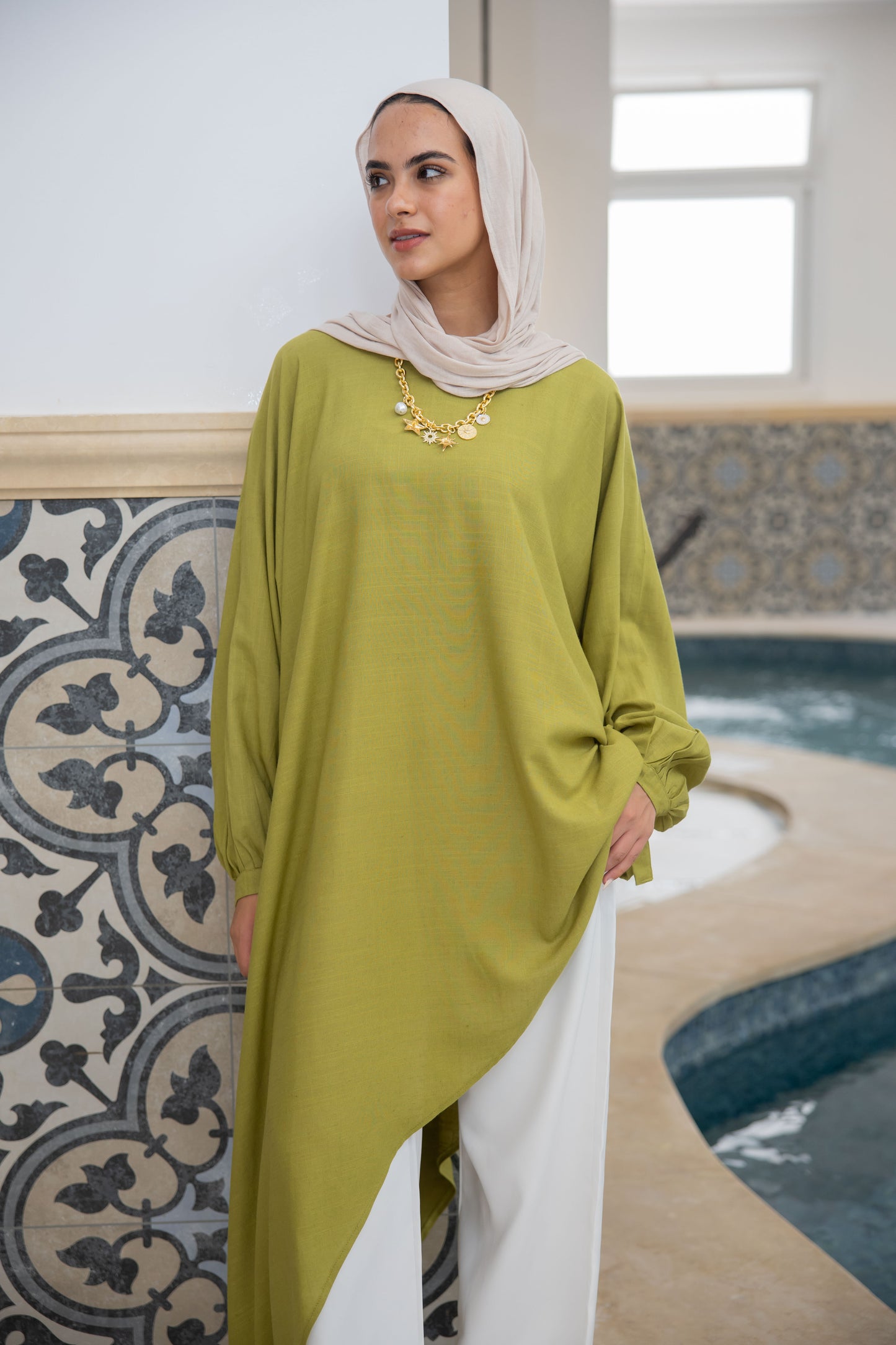 Asymmetric Linen Top in Lime