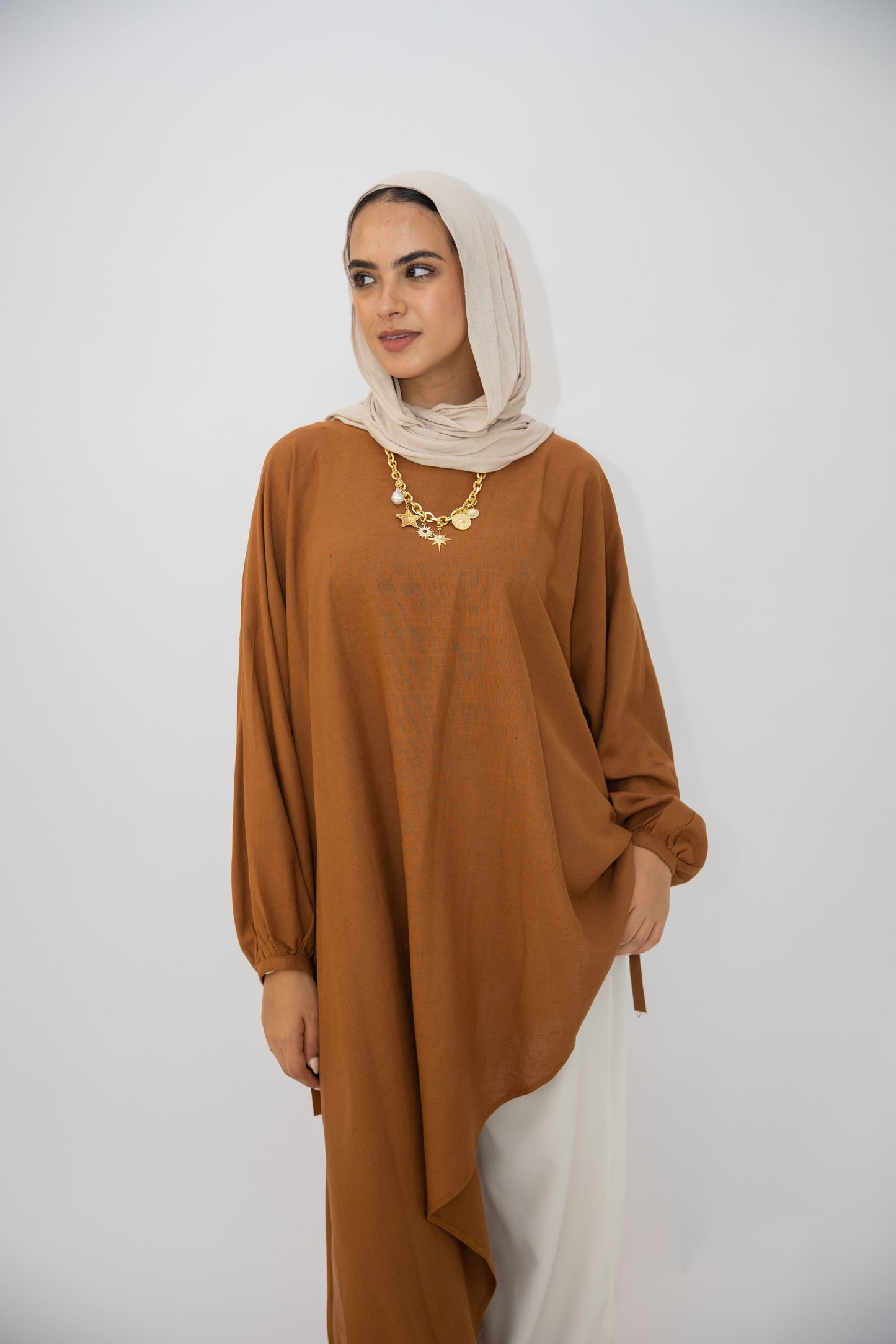 Asymmetric Linen Top in Brown