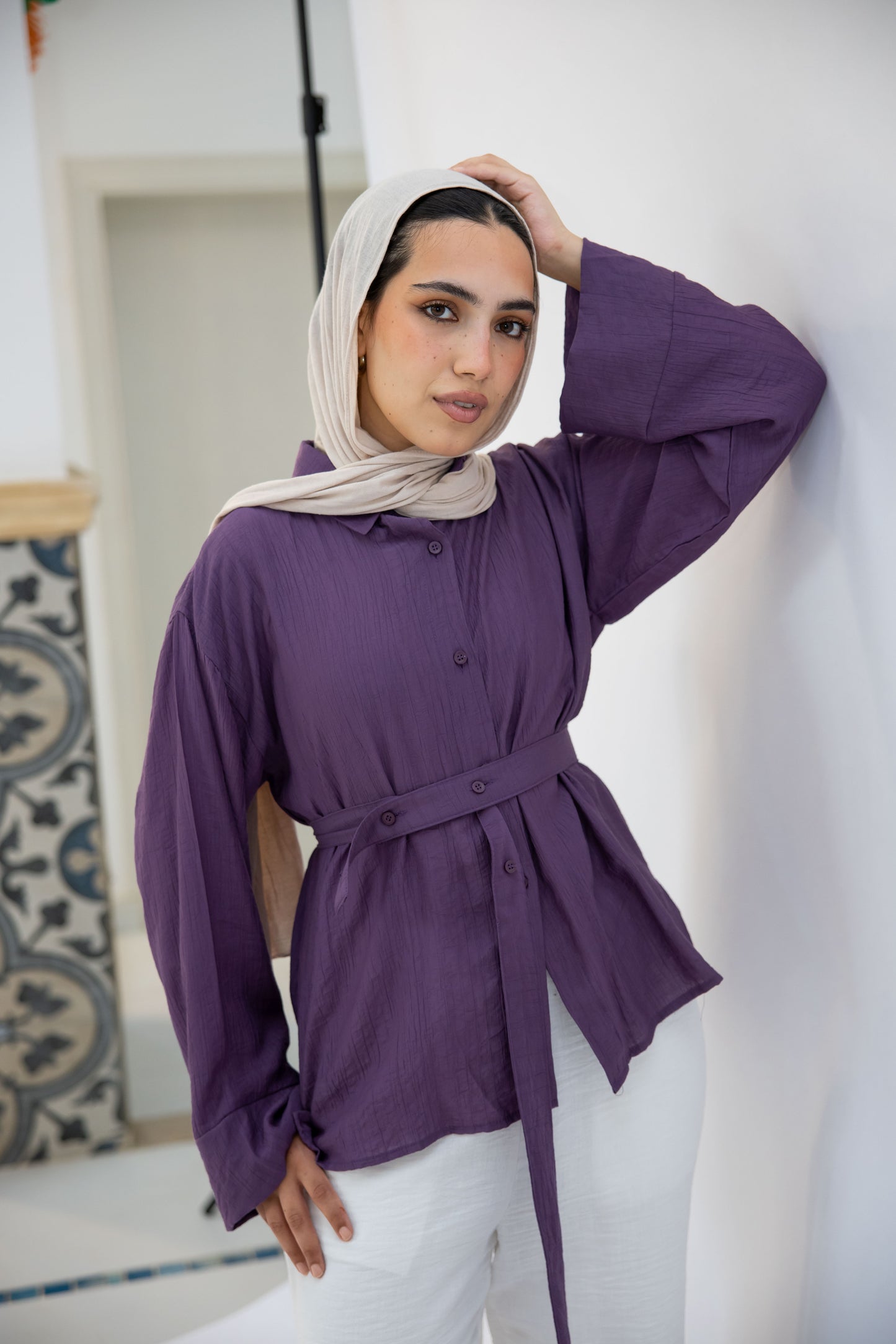 The Adjust belted shirt in Purple