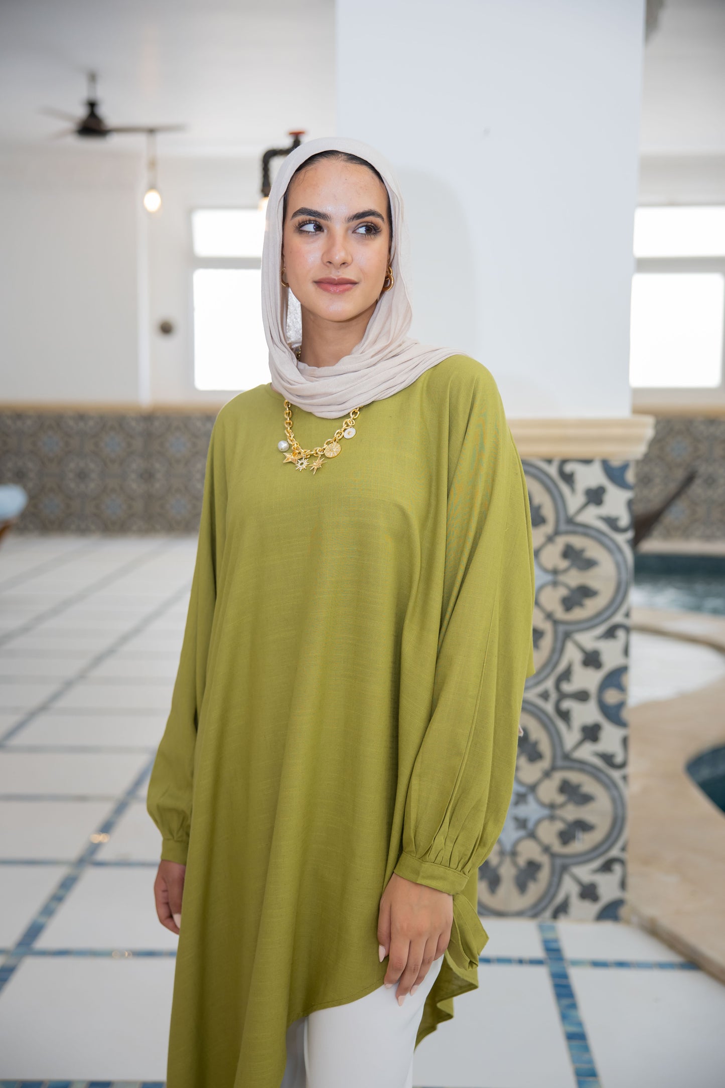Asymmetric Linen Top in Lime