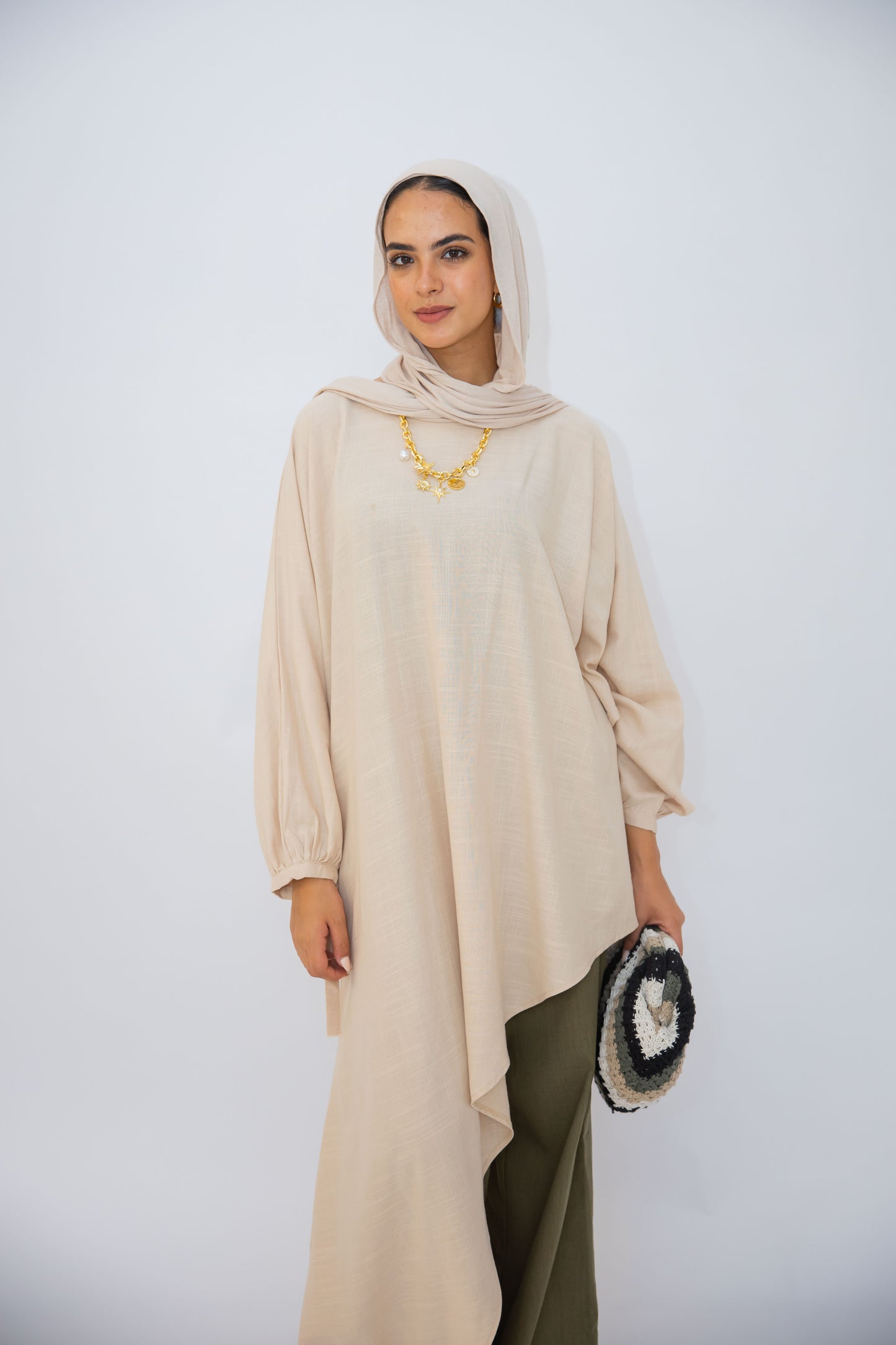 Asymmetric Linen Top in Beige