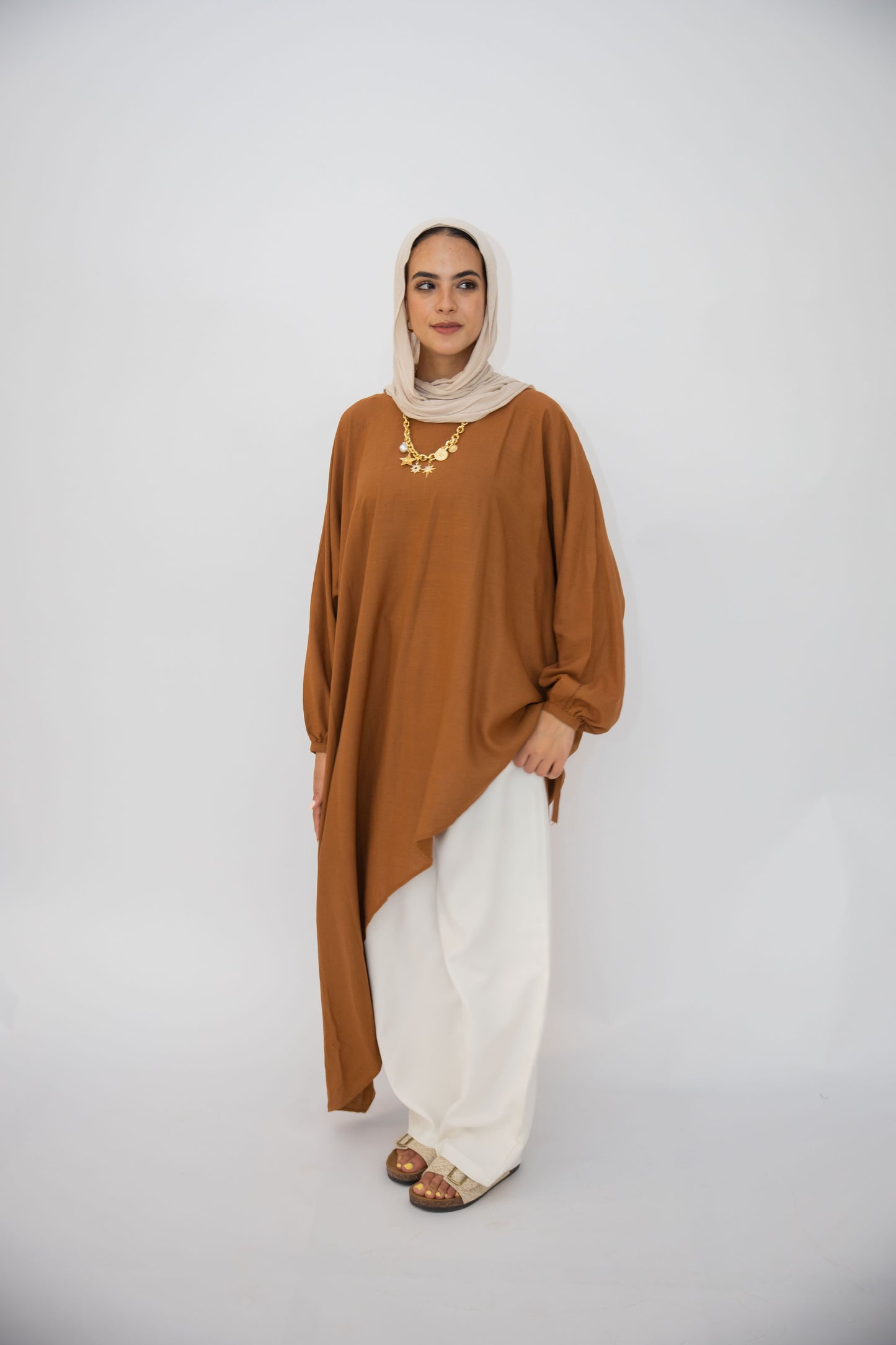 Asymmetric Linen Top in Brown