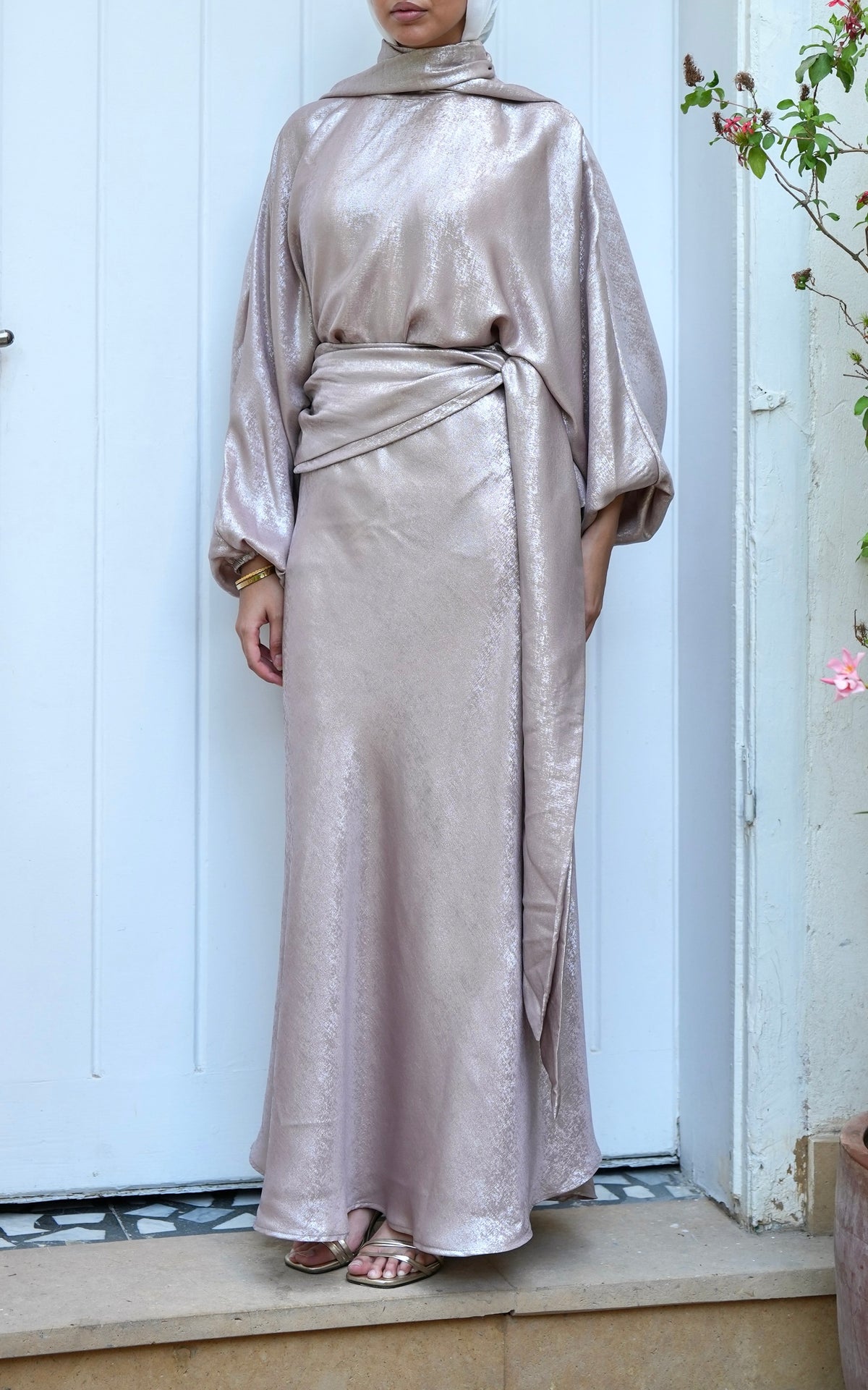 Naya Shimmer Wrap Set in Rose