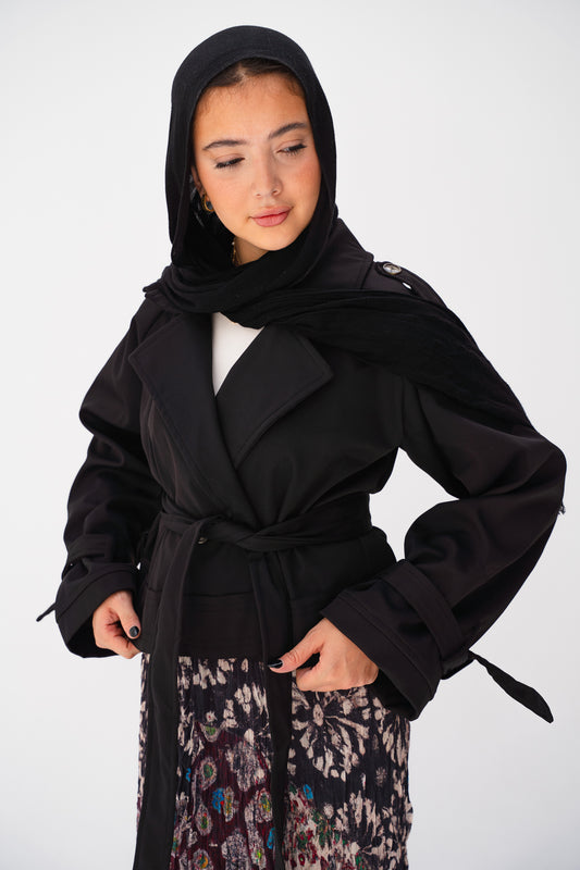 Cropped trench coat in Black