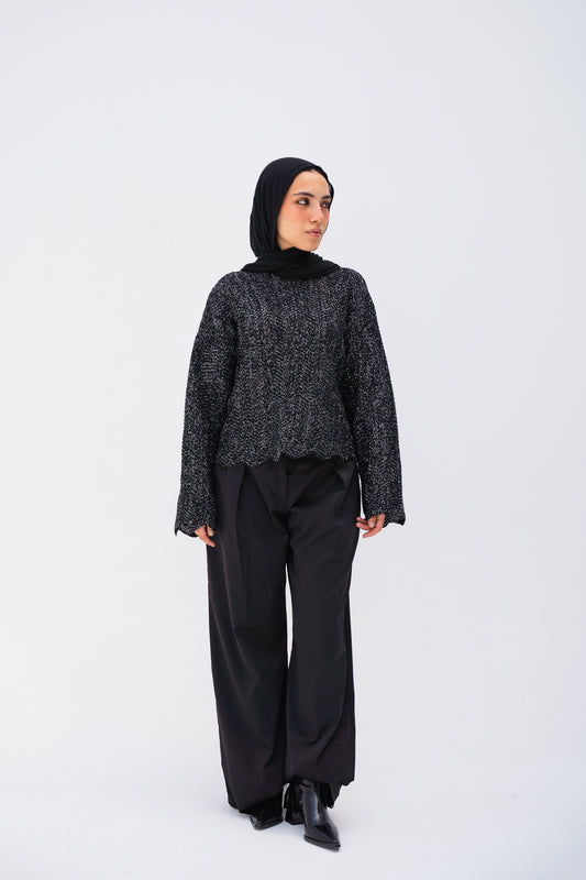 Glimmer Waves Pullover in Shimmer Black