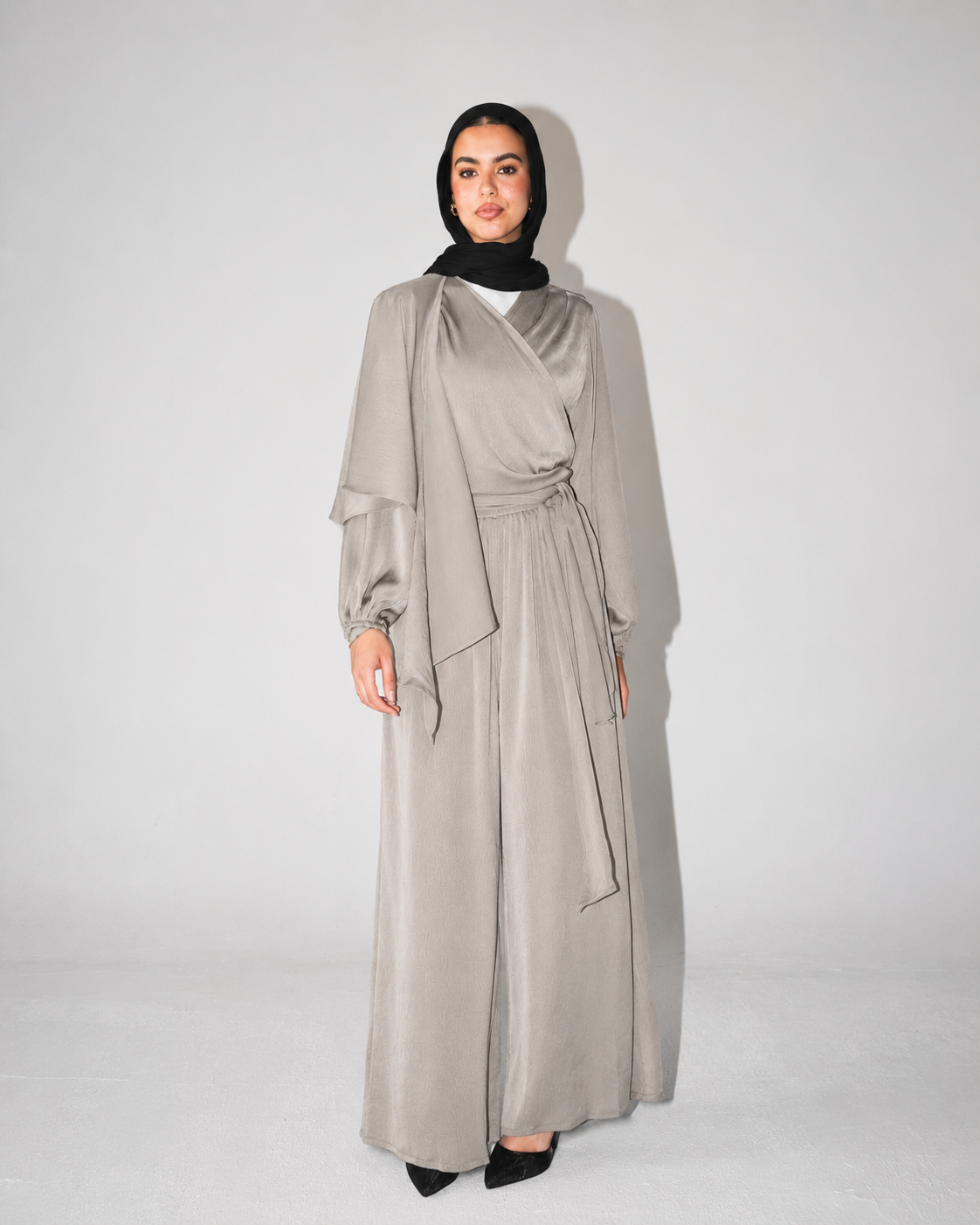 Nayomi Satin Wrap Set in Greige